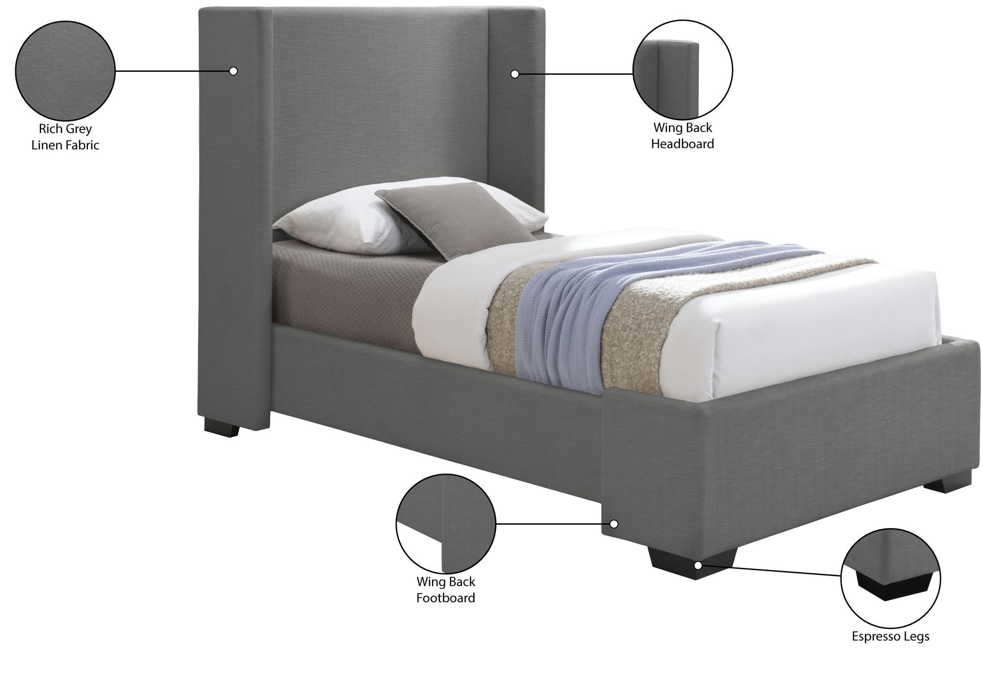 Oxford Linen Twin Size Bed