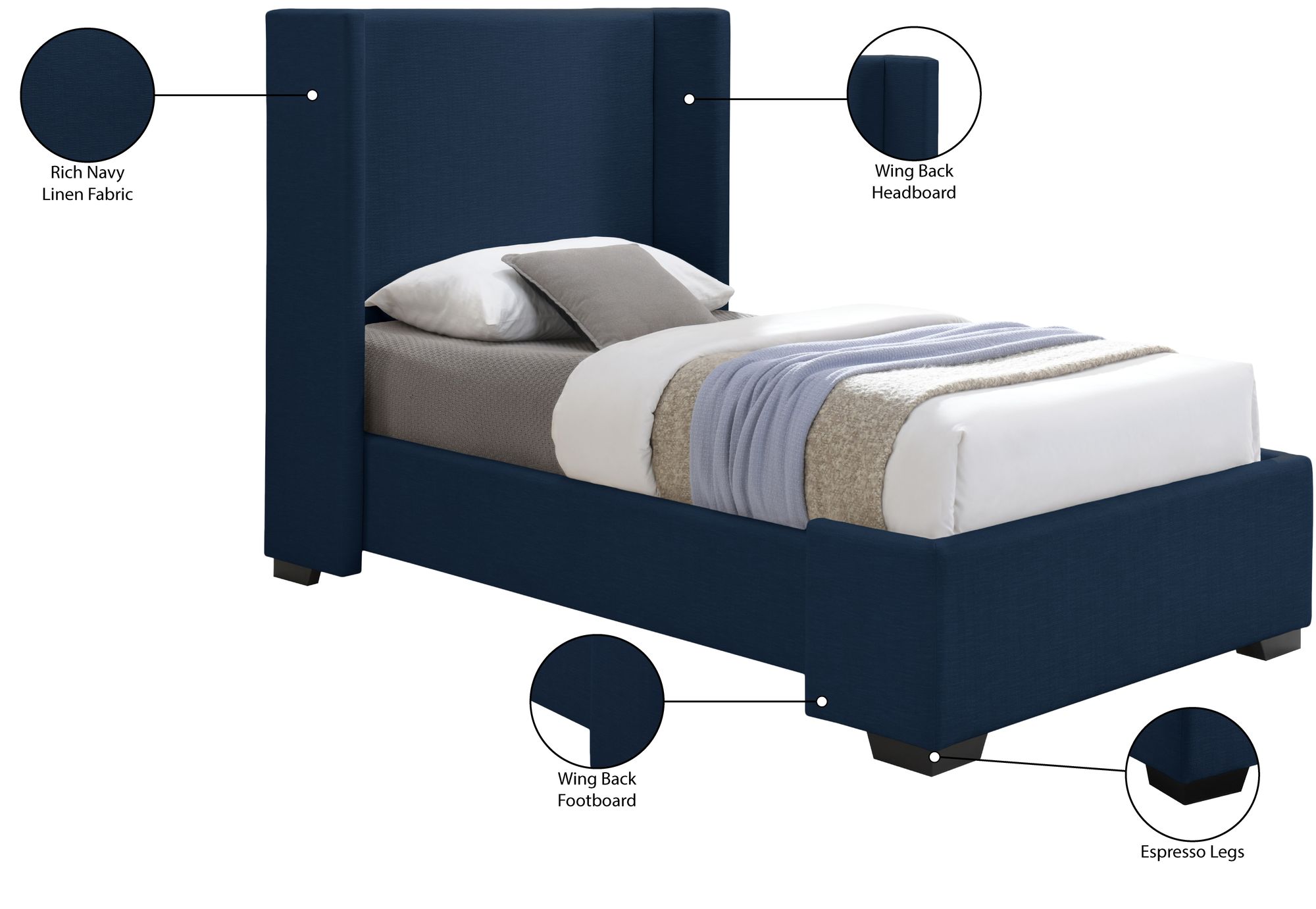 Oxford Linen Twin Size Bed