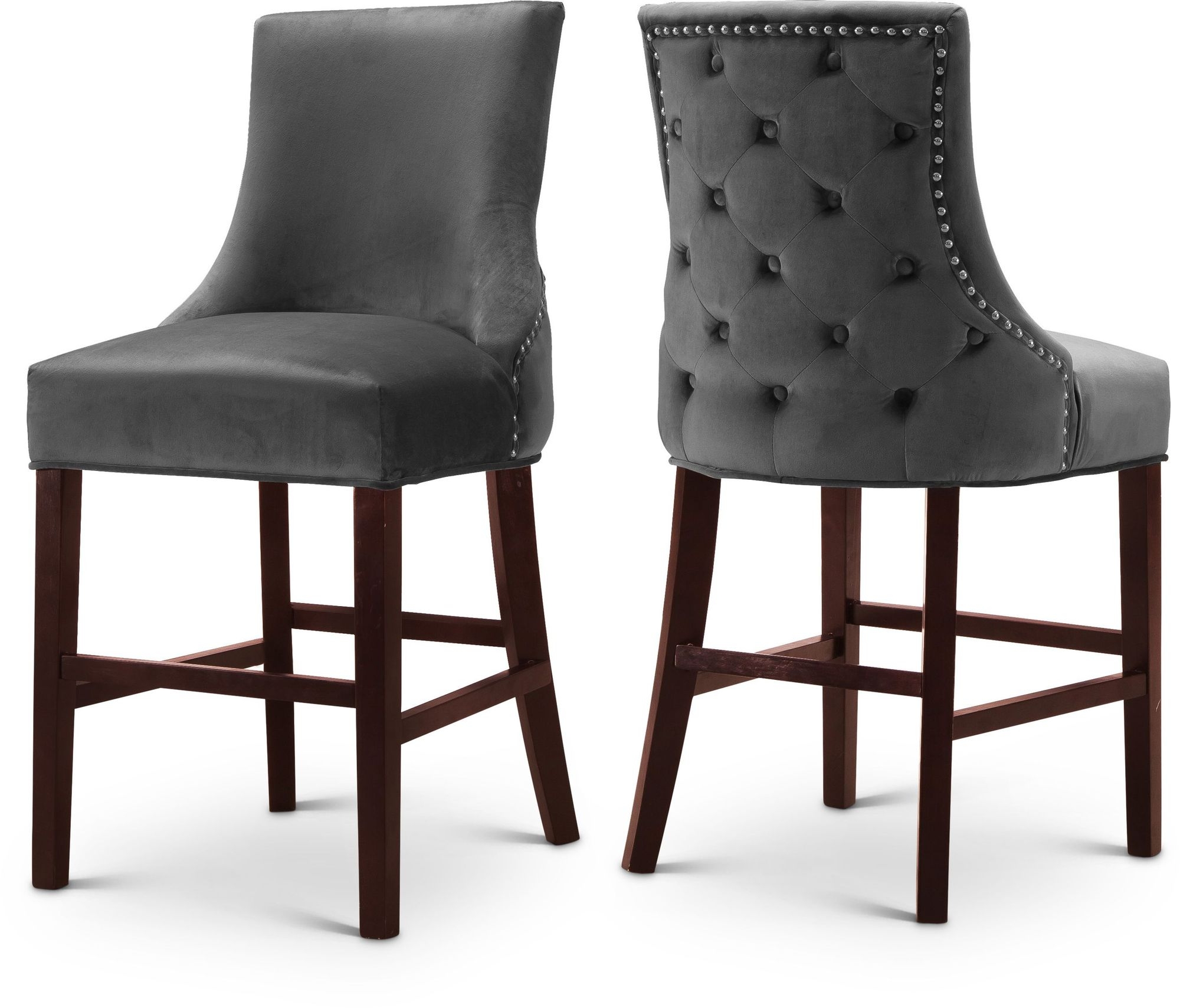 Hannah Velvet Counter Stool with Cherry Finish Wood Legs