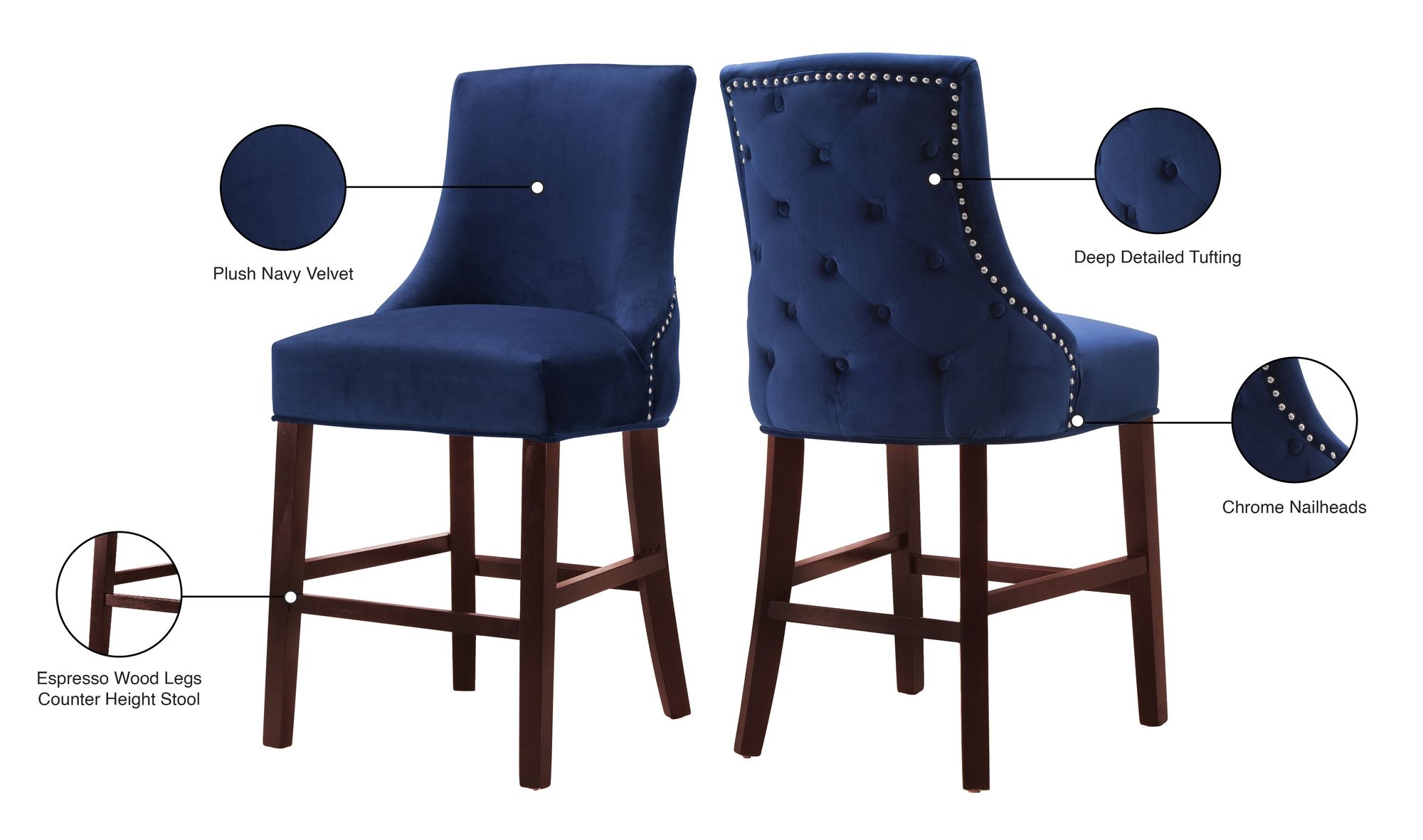 Hannah Velvet Counter Stool with Cherry Finish Wood Legs