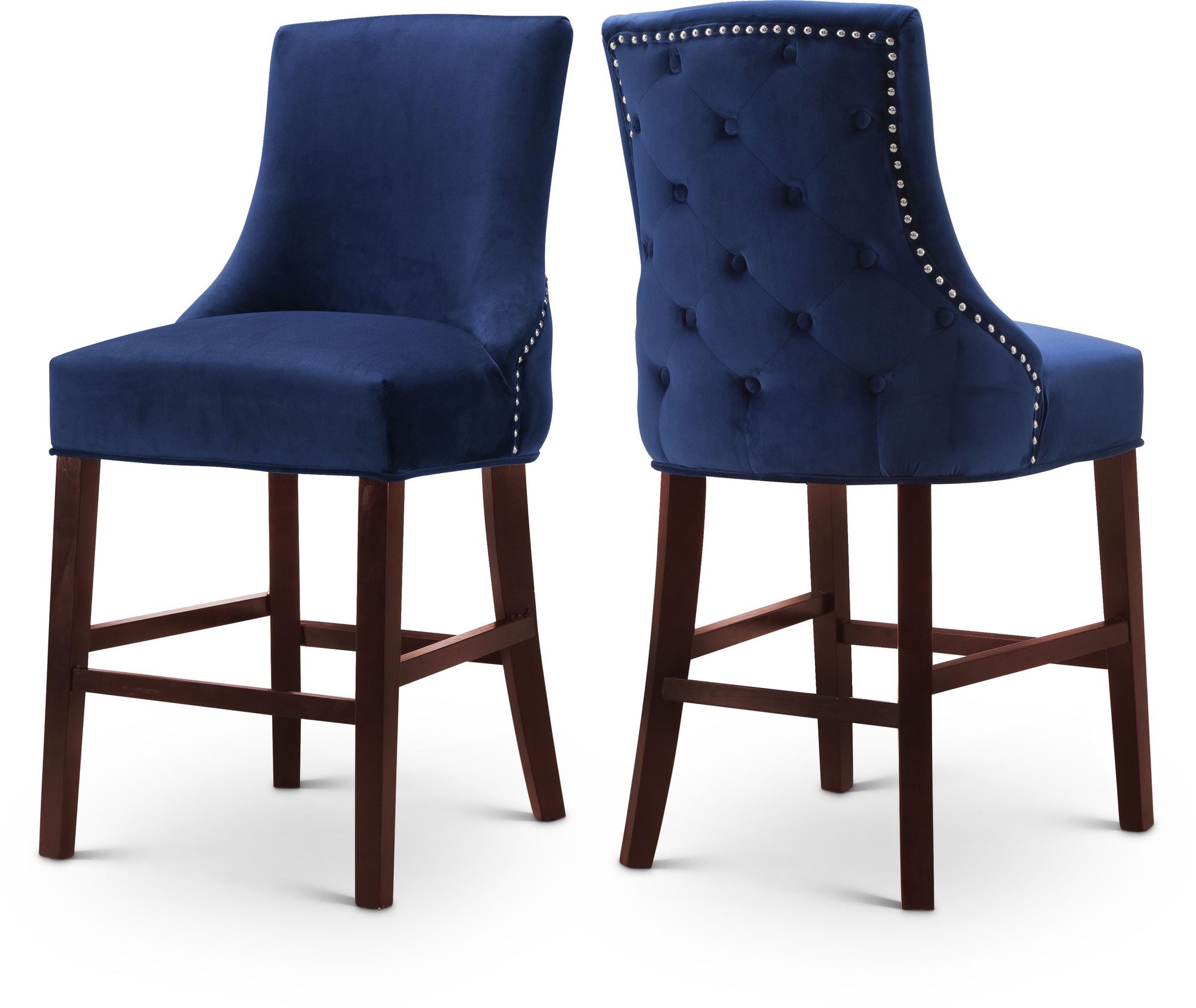 Hannah Velvet Counter Stool with Cherry Finish Wood Legs