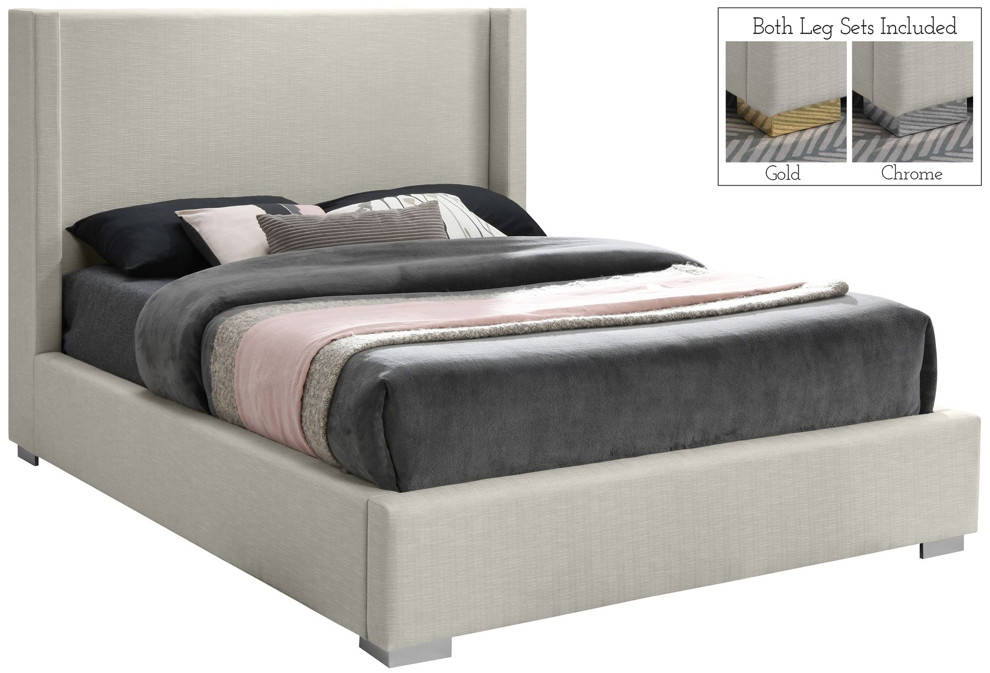 Royce Linen Fabric Queen Size Bed