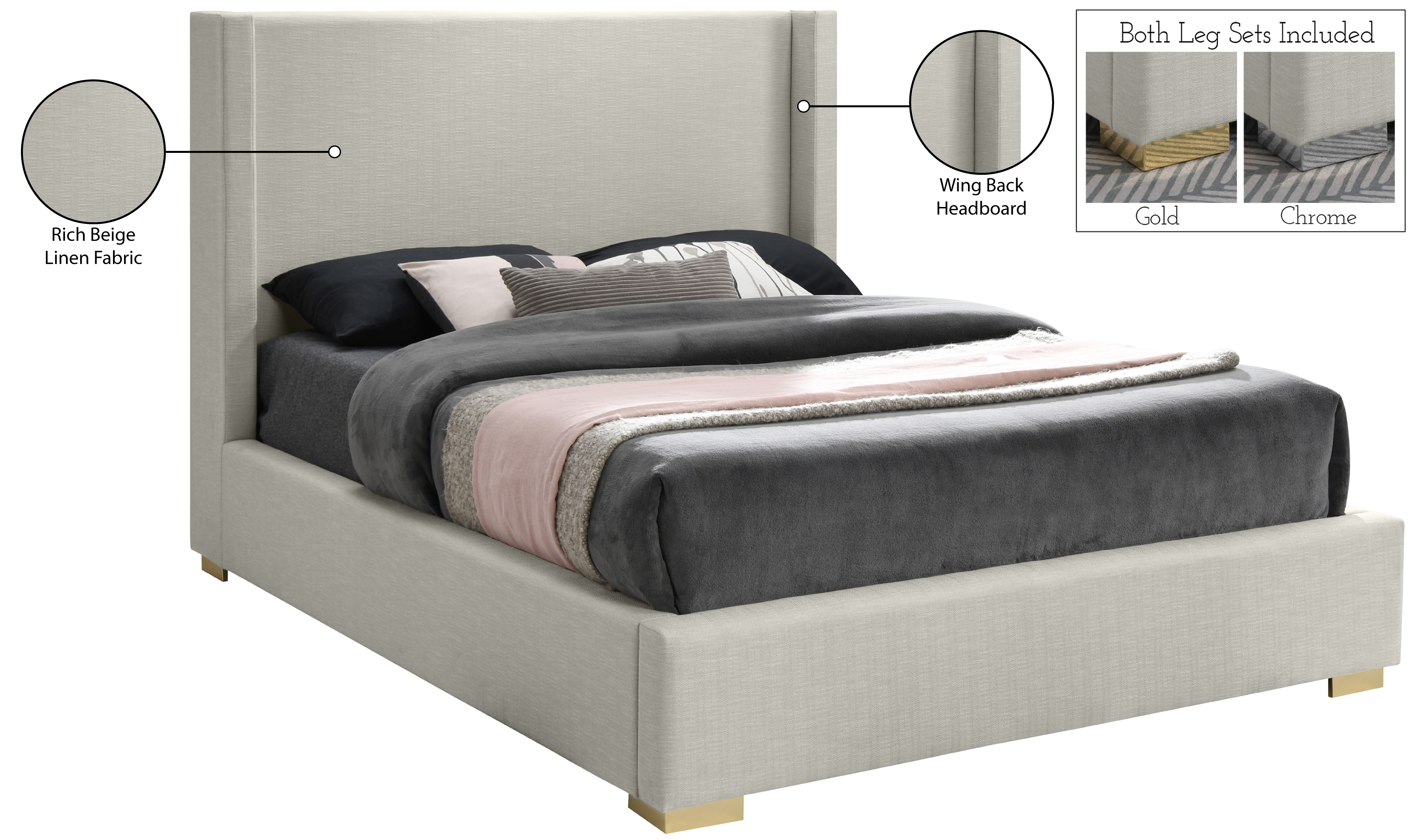 Royce Linen Fabric Queen Size Bed