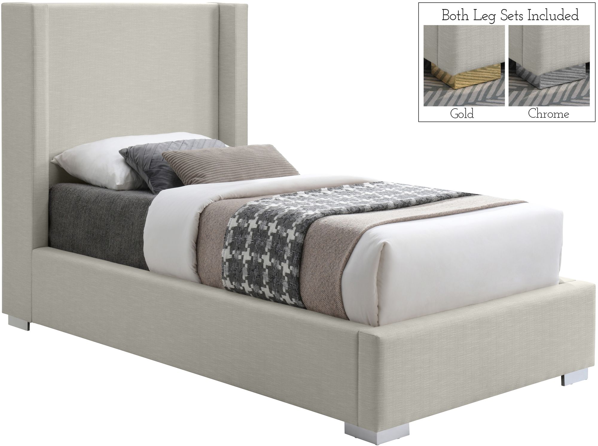 Royce Linen Fabric Twin Size Bed