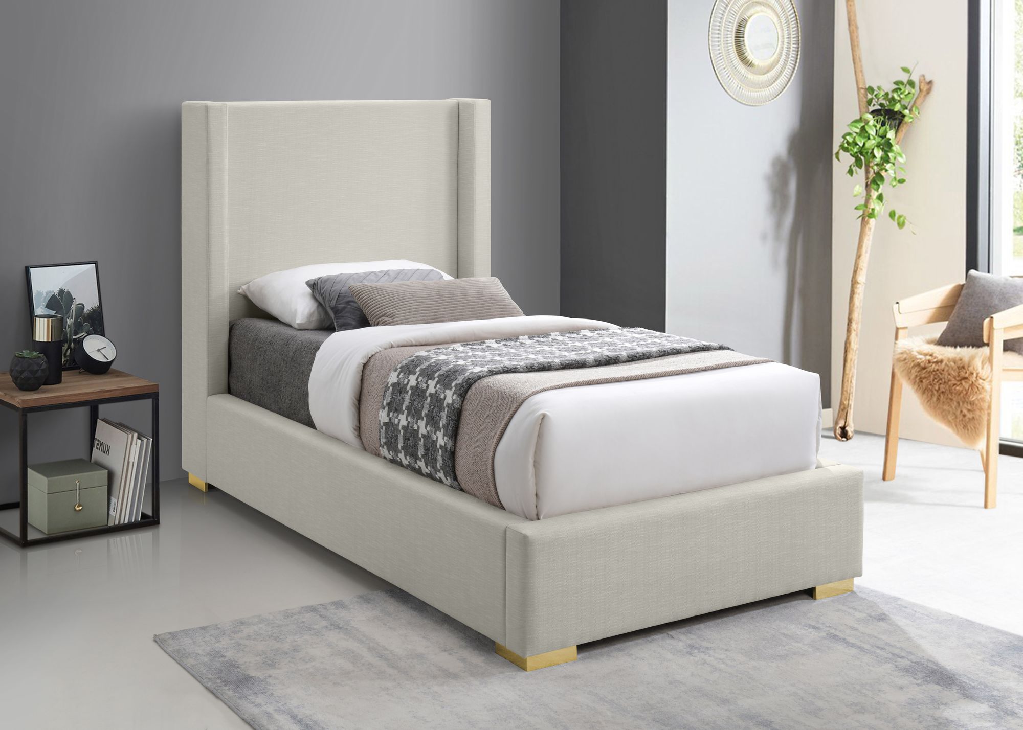 Royce Linen Fabric Twin Size Bed