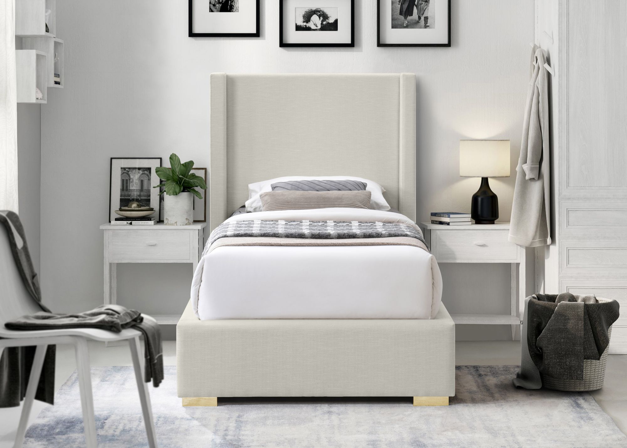 Royce Linen Fabric Twin Size Bed