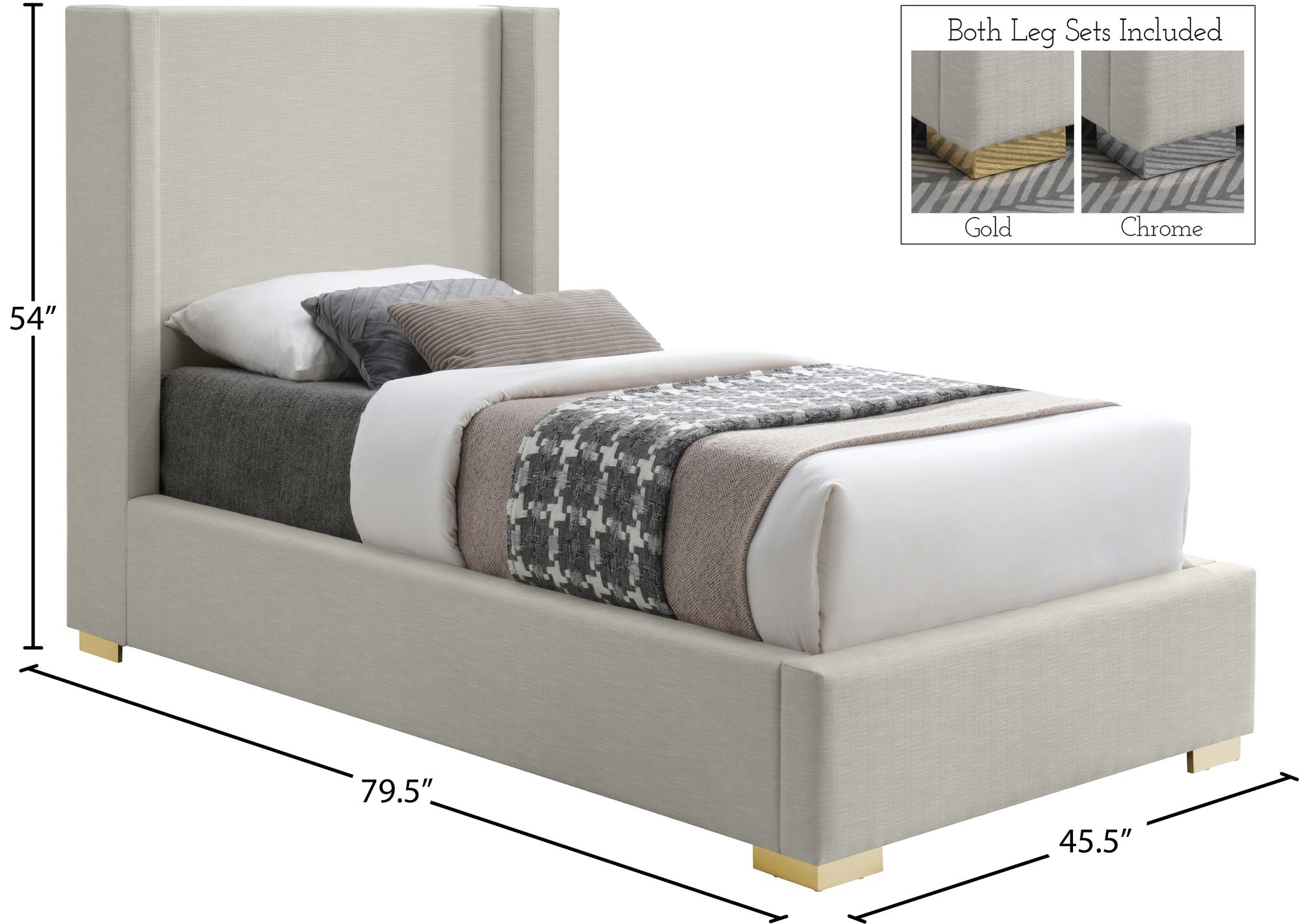 Royce Linen Fabric Twin Size Bed