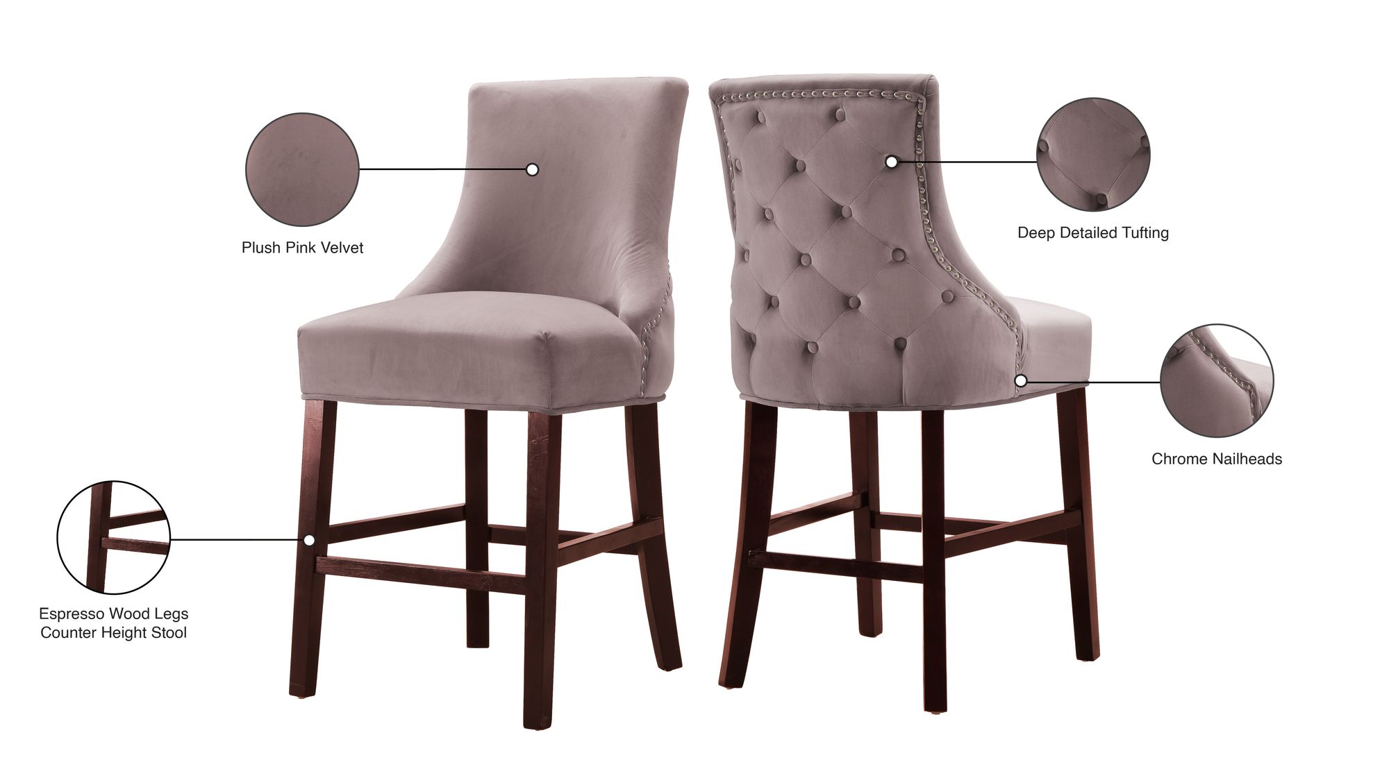 Hannah Velvet Counter Stool with Cherry Finish Wood Legs