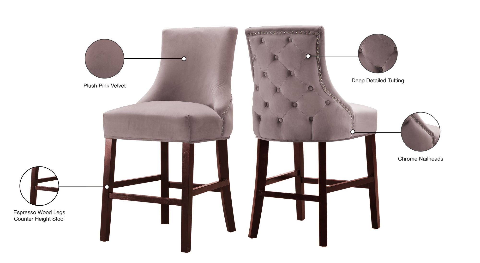 Hannah Velvet Counter Stool with Cherry Finish Wood Legs