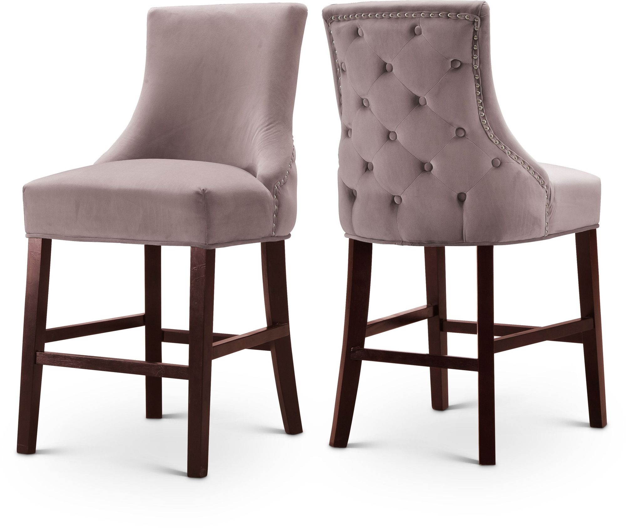 Hannah Velvet Counter Stool with Cherry Finish Wood Legs
