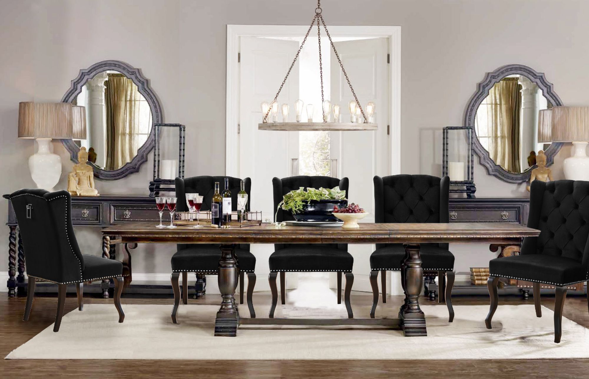 Suri Velvet Dining Chair with Espresso Wood Legs