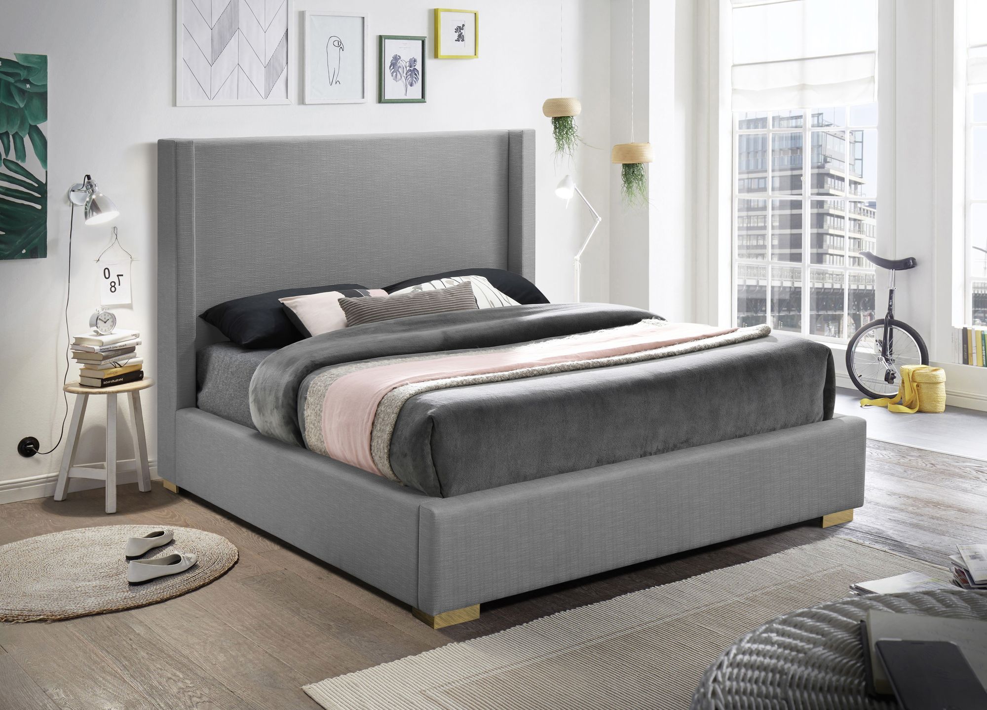 Royce Linen Fabric Queen Size Bed