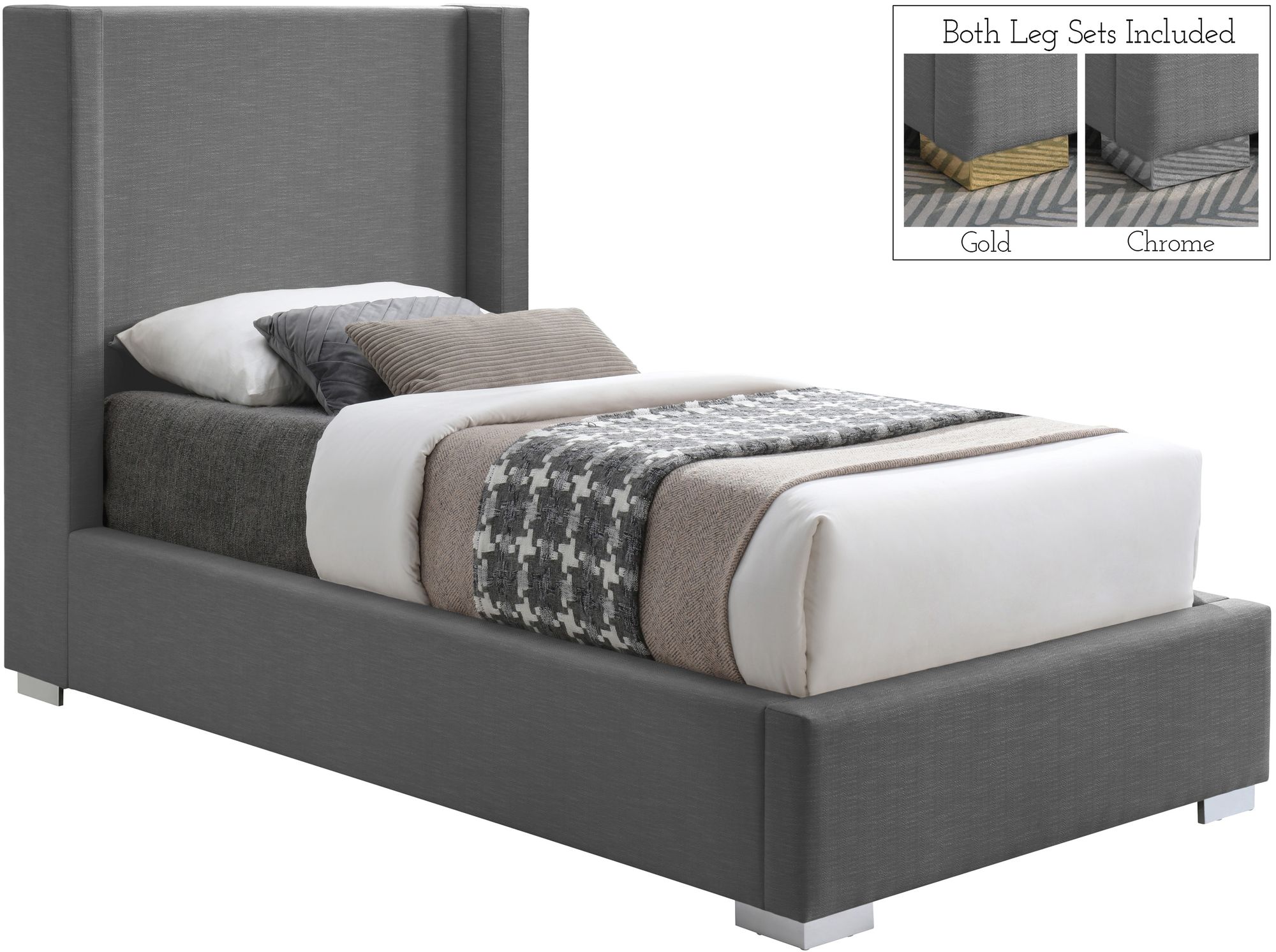 Royce Linen Fabric Twin Size Bed