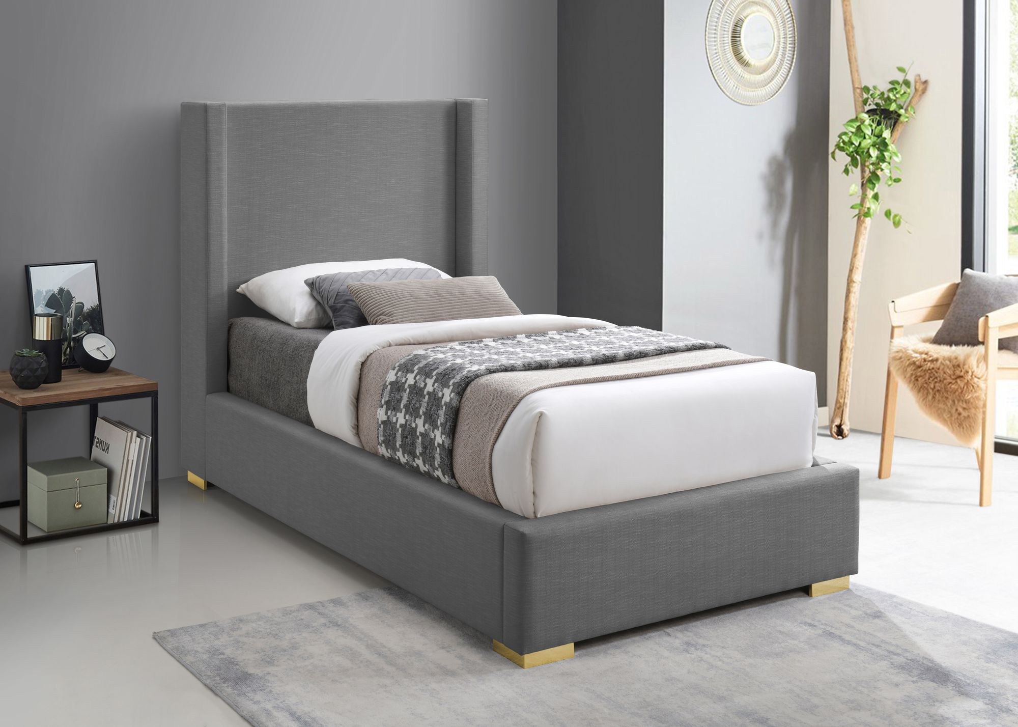 Royce Linen Fabric Twin Size Bed
