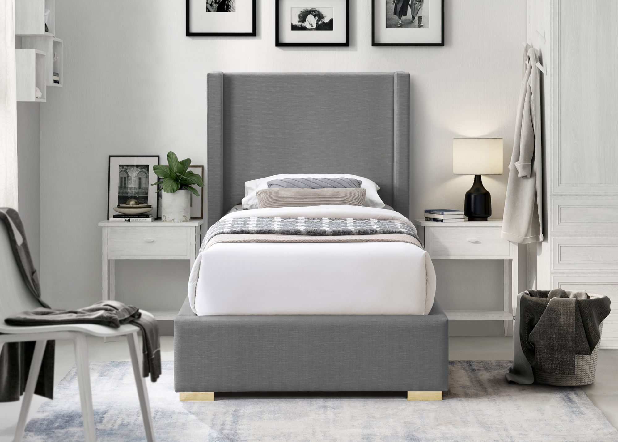 Royce Linen Fabric Twin Size Bed