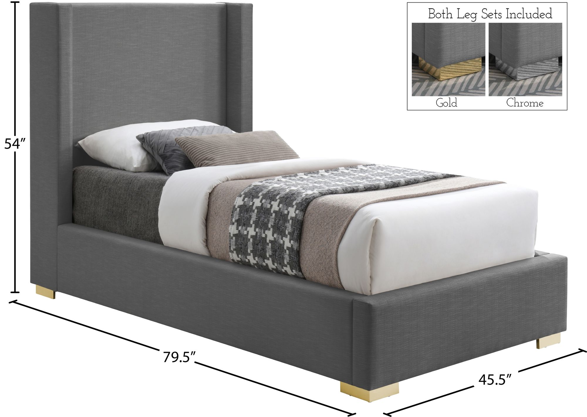 Royce Linen Fabric Twin Size Bed