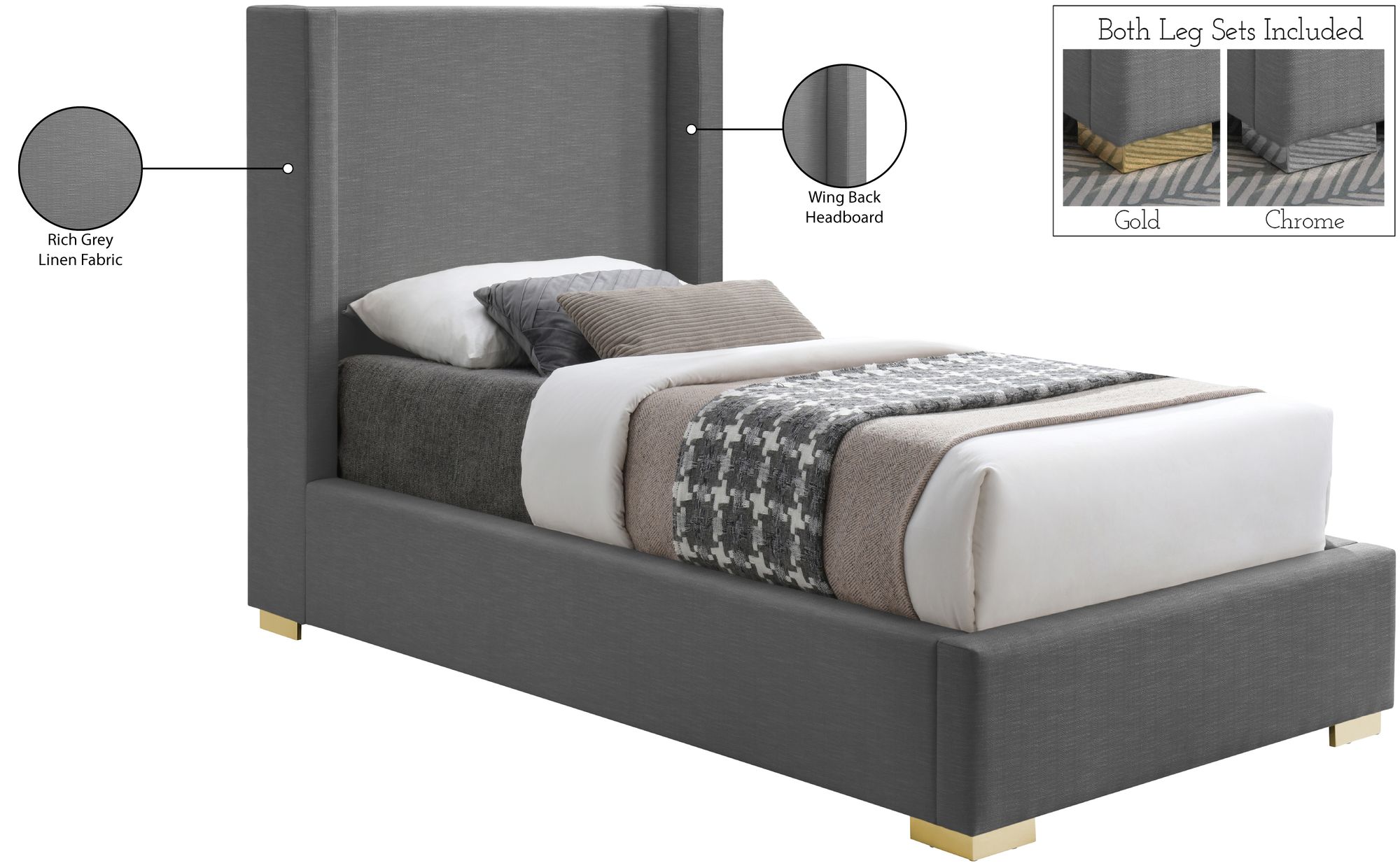 Royce Linen Fabric Twin Size Bed