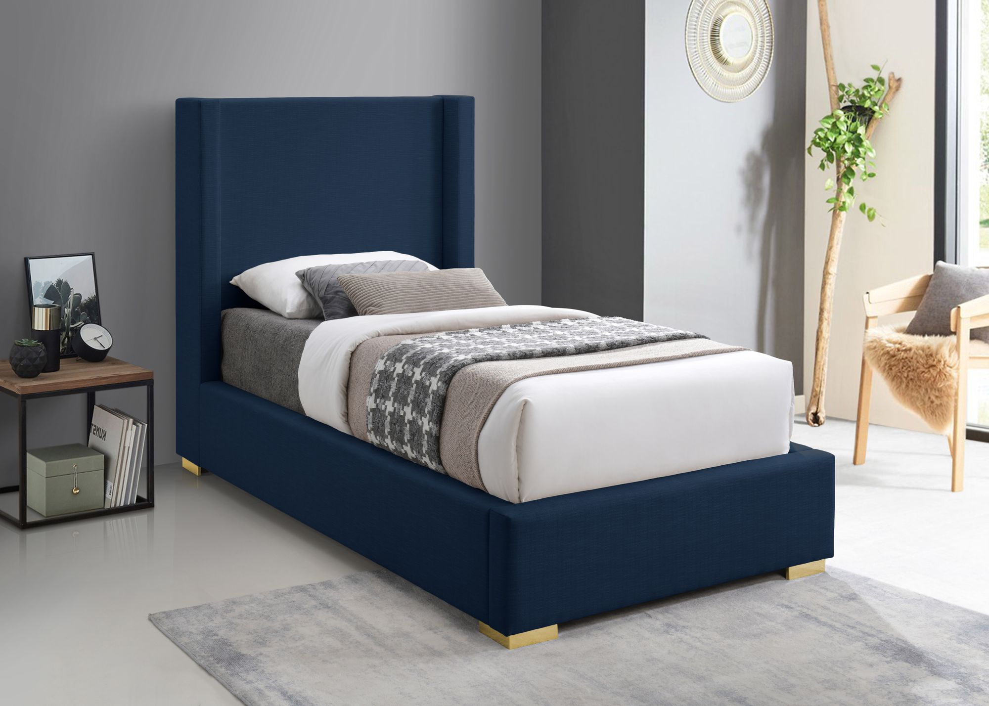 Royce Linen Fabric Twin Size Bed