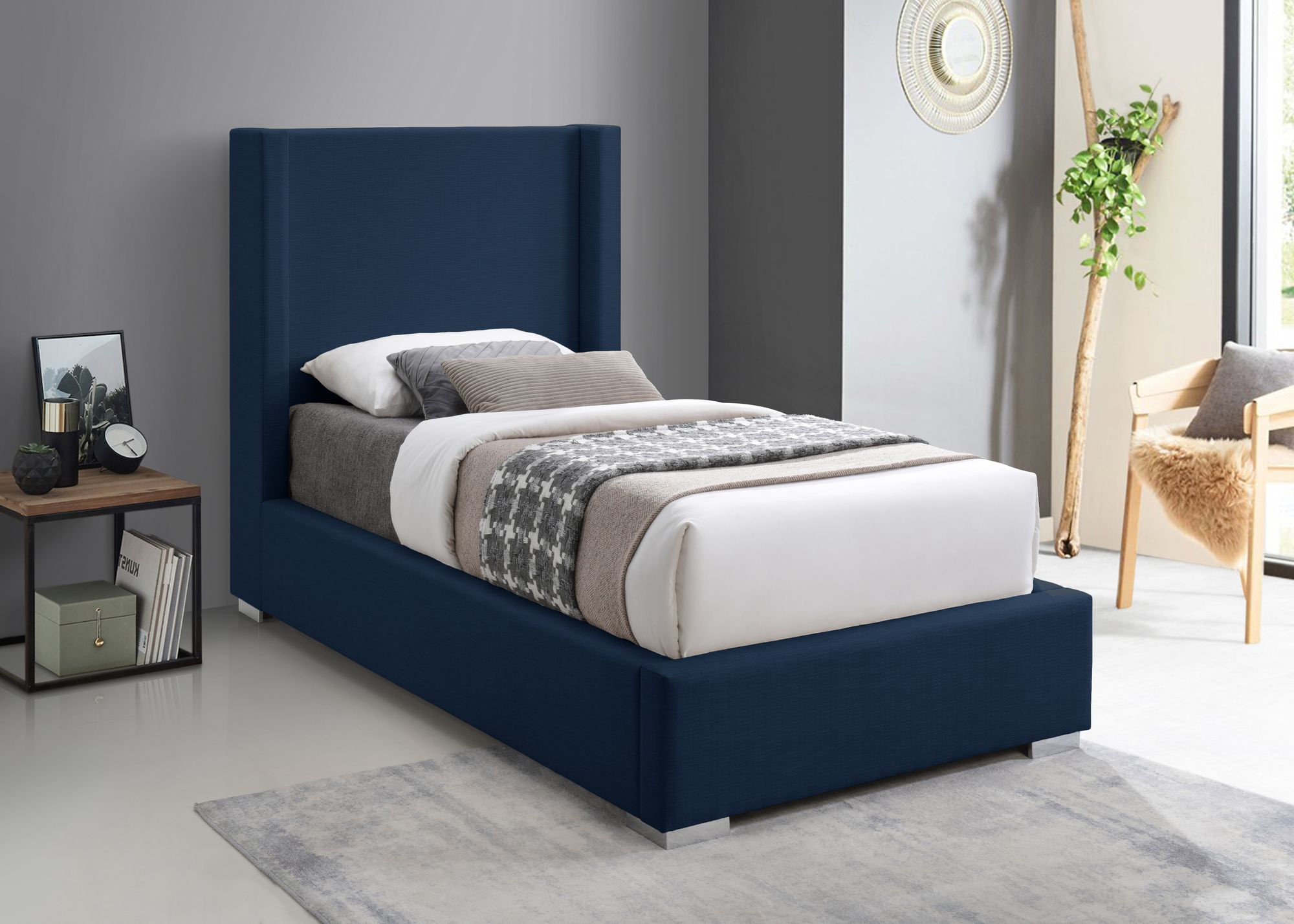 Royce Linen Fabric Twin Size Bed