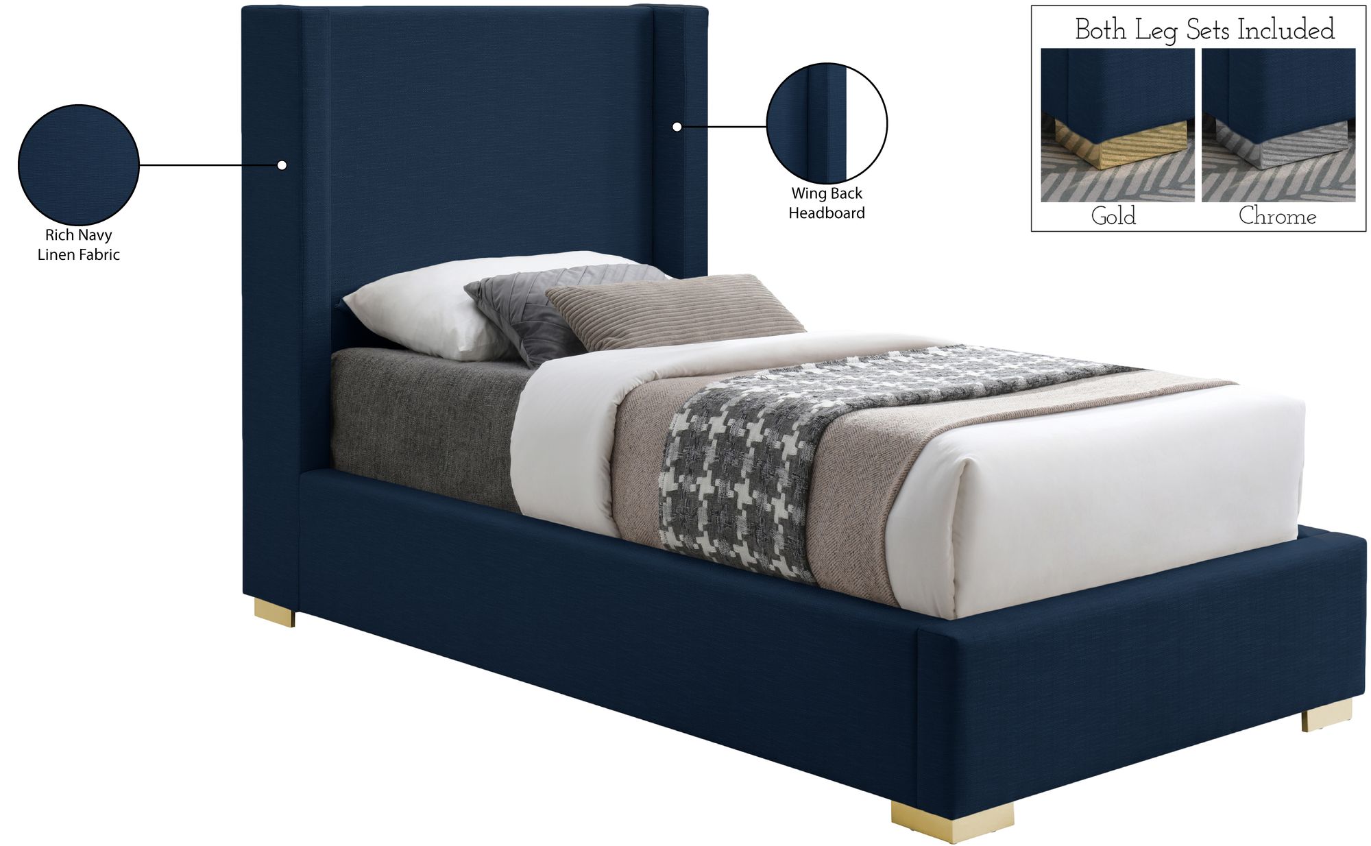 Royce Linen Fabric Twin Size Bed
