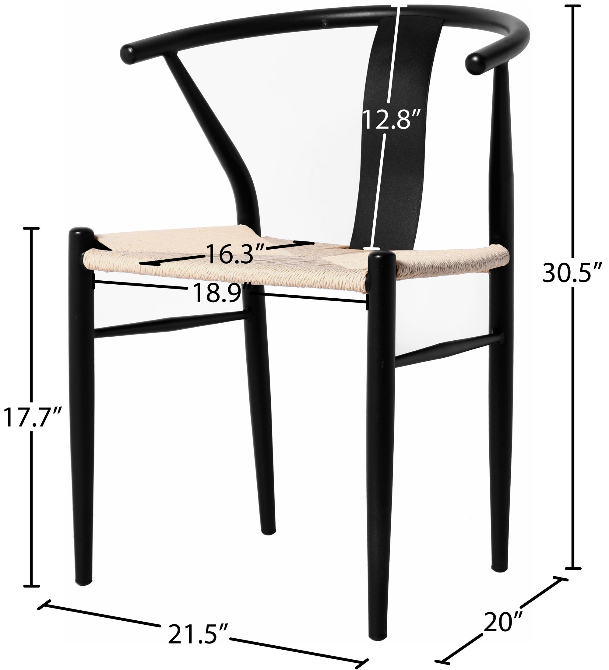 Beck Dining Chair with Matte Black Metal Legs & Frame