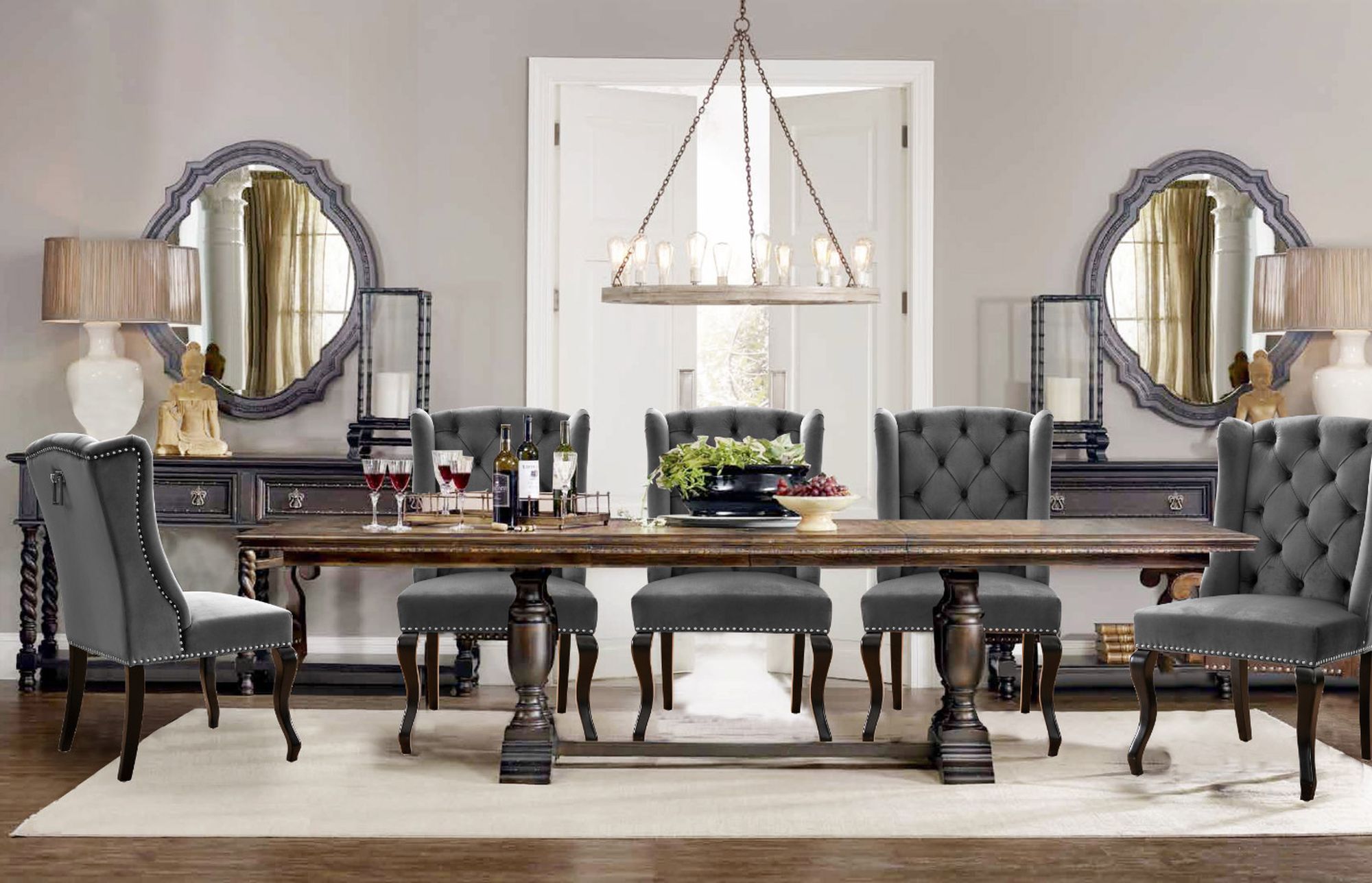 Suri Velvet Dining Chair with Espresso Wood Legs