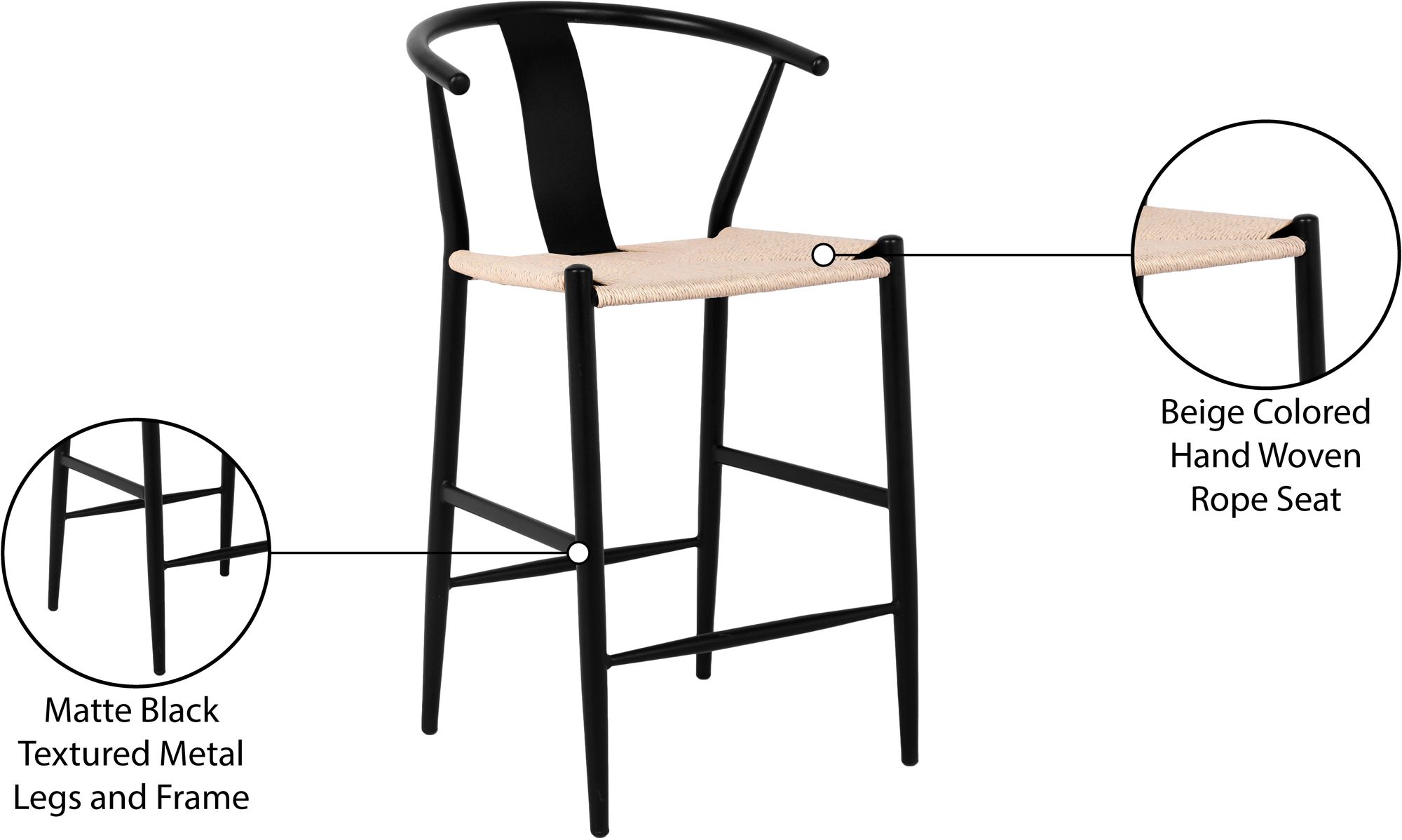 Beck Rope Stool with Matte Black Metal Legs