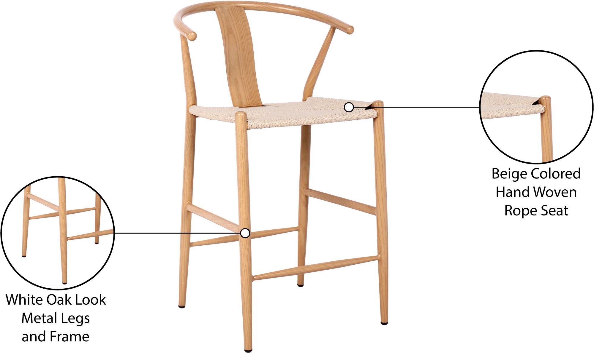 Beck Rope Stool with White Oak Look Metal Legs
