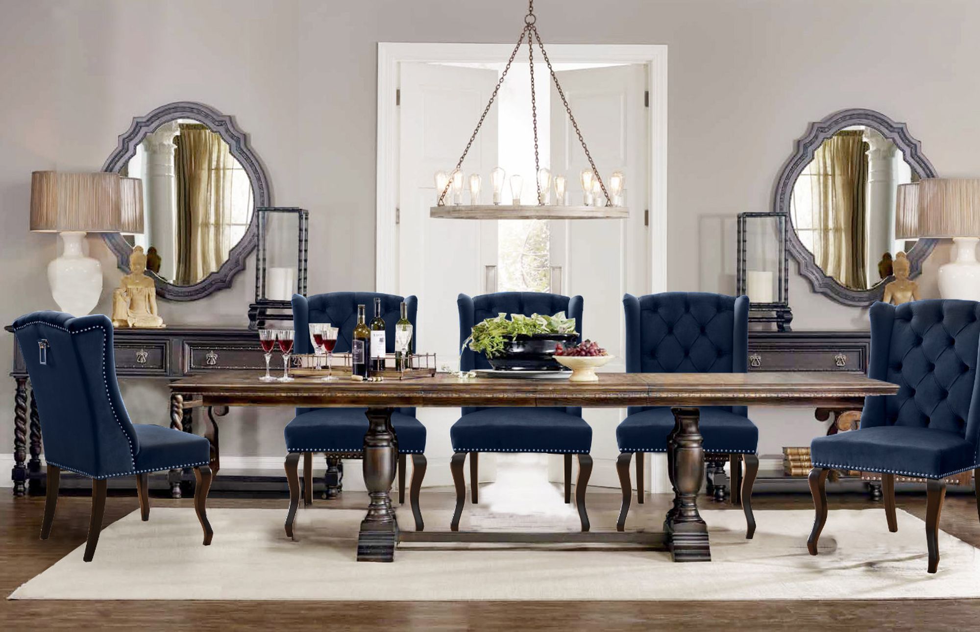 Suri Velvet Dining Chair with Espresso Wood Legs