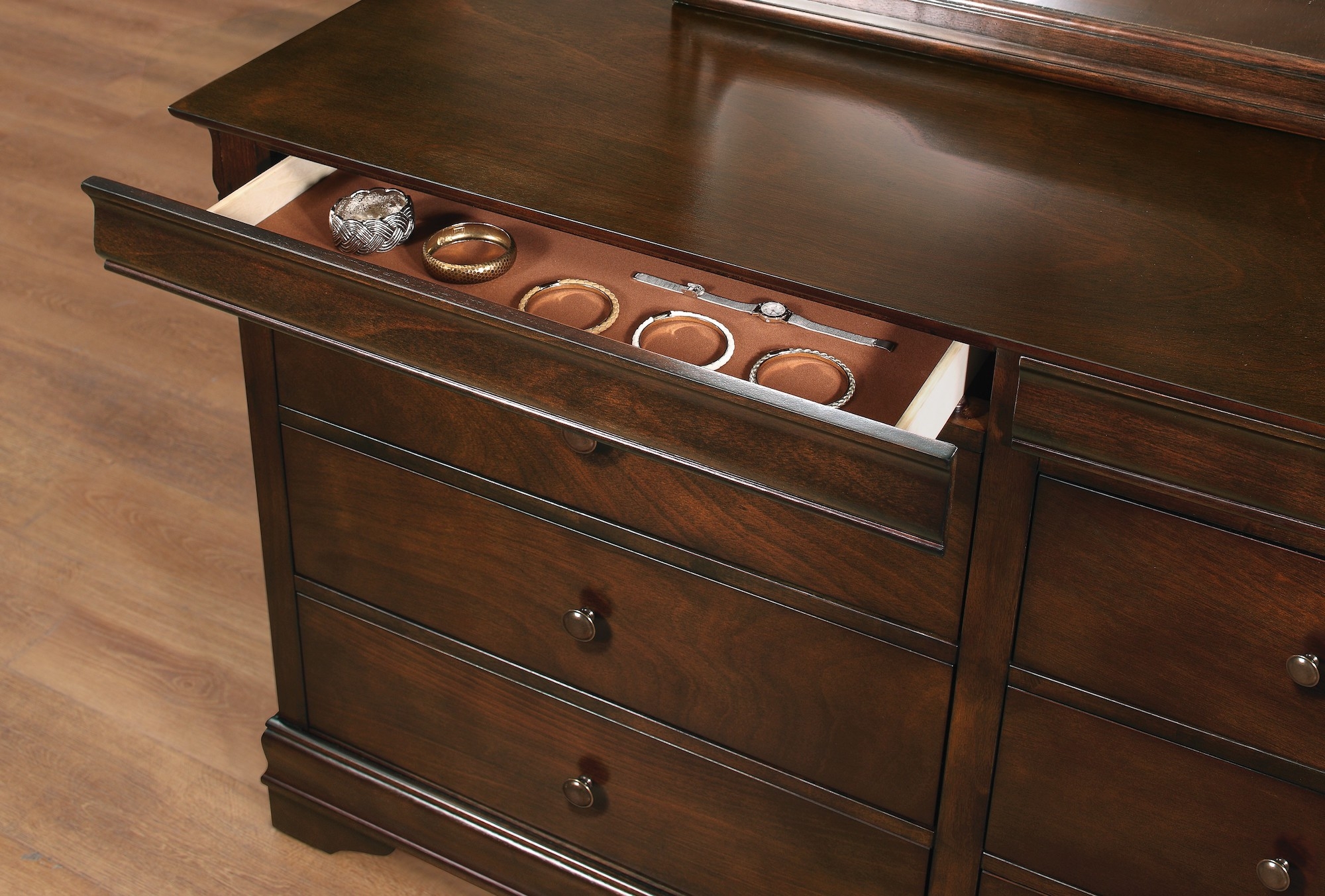 Abbeville Wood/Wood Veneer Dresser with Hidden Drawers