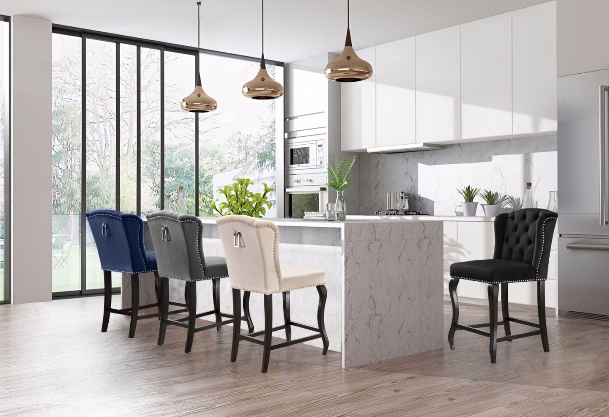 Suri Velvet Counter Stool with Espresso Wood Legs