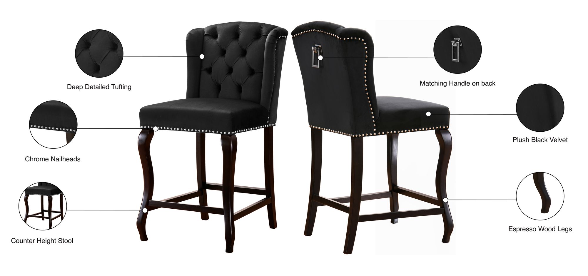 Suri Velvet Counter Stool with Espresso Wood Legs