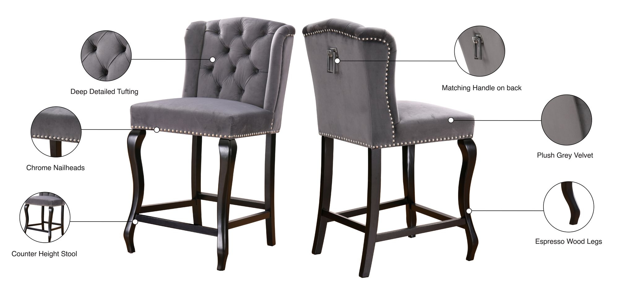 Suri Velvet Counter Stool with Espresso Wood Legs