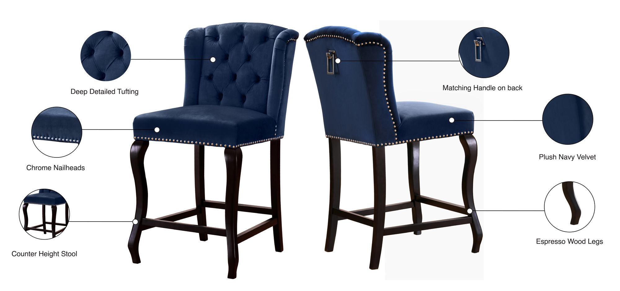 Suri Velvet Counter Stool with Espresso Wood Legs