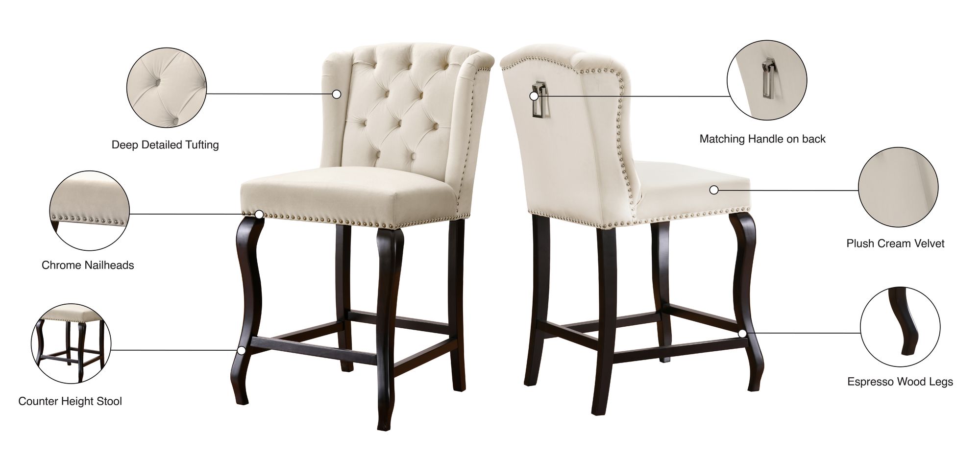 Suri Velvet Counter Stool with Espresso Wood Legs