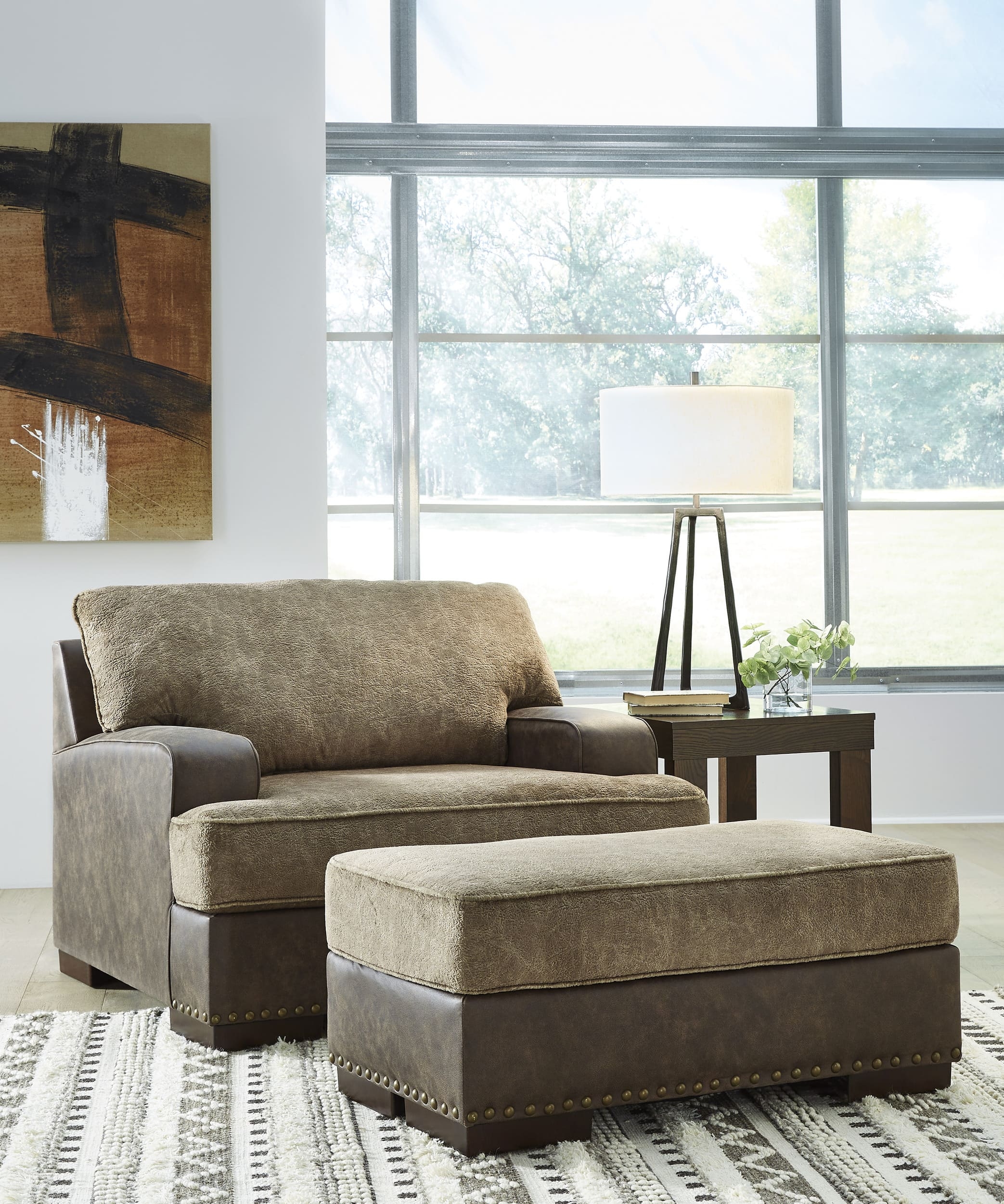 Alesbury Polyester/Faux Leather Ottoman
