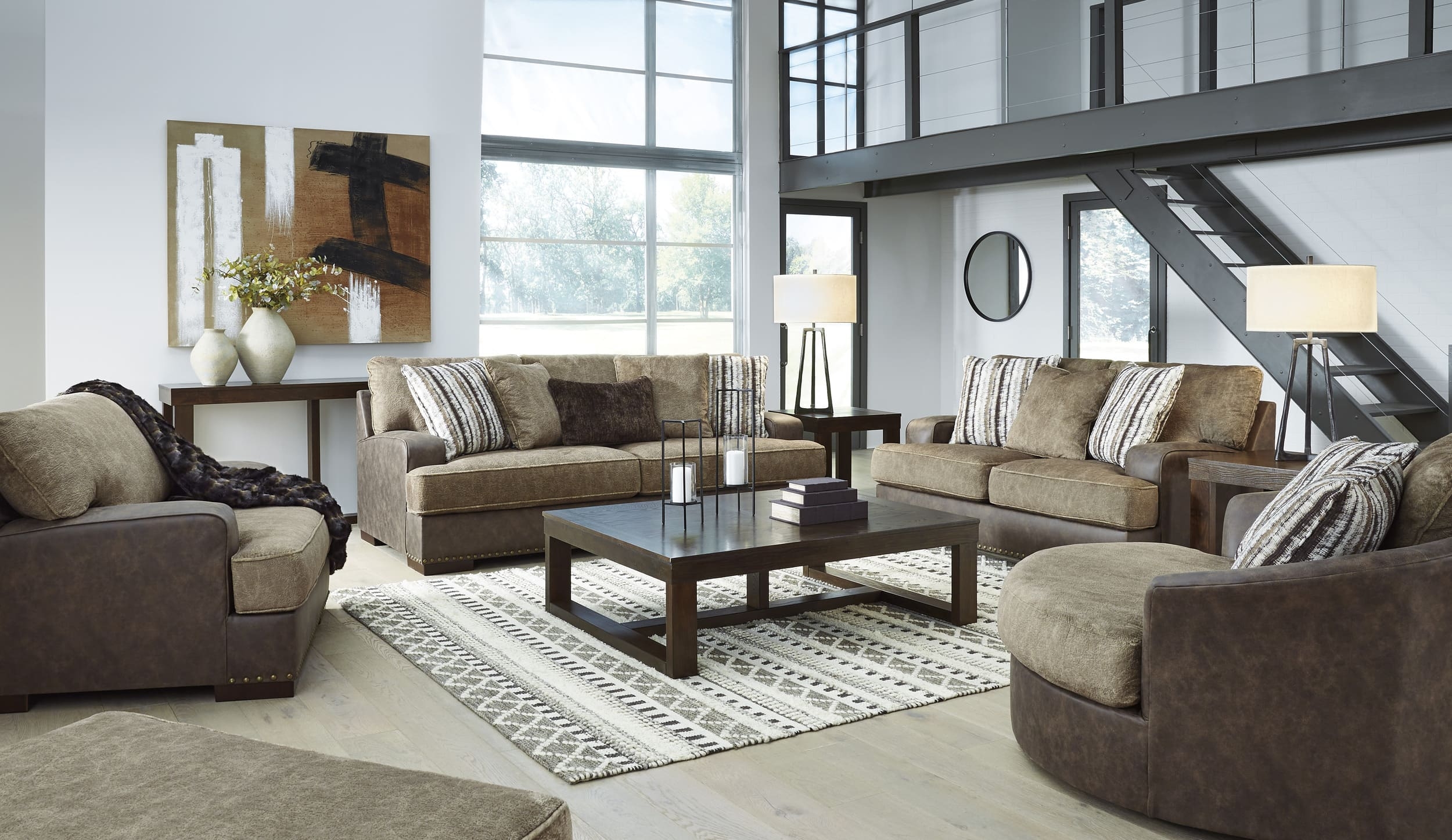 Alesbury Polyester/Faux Leather Ottoman
