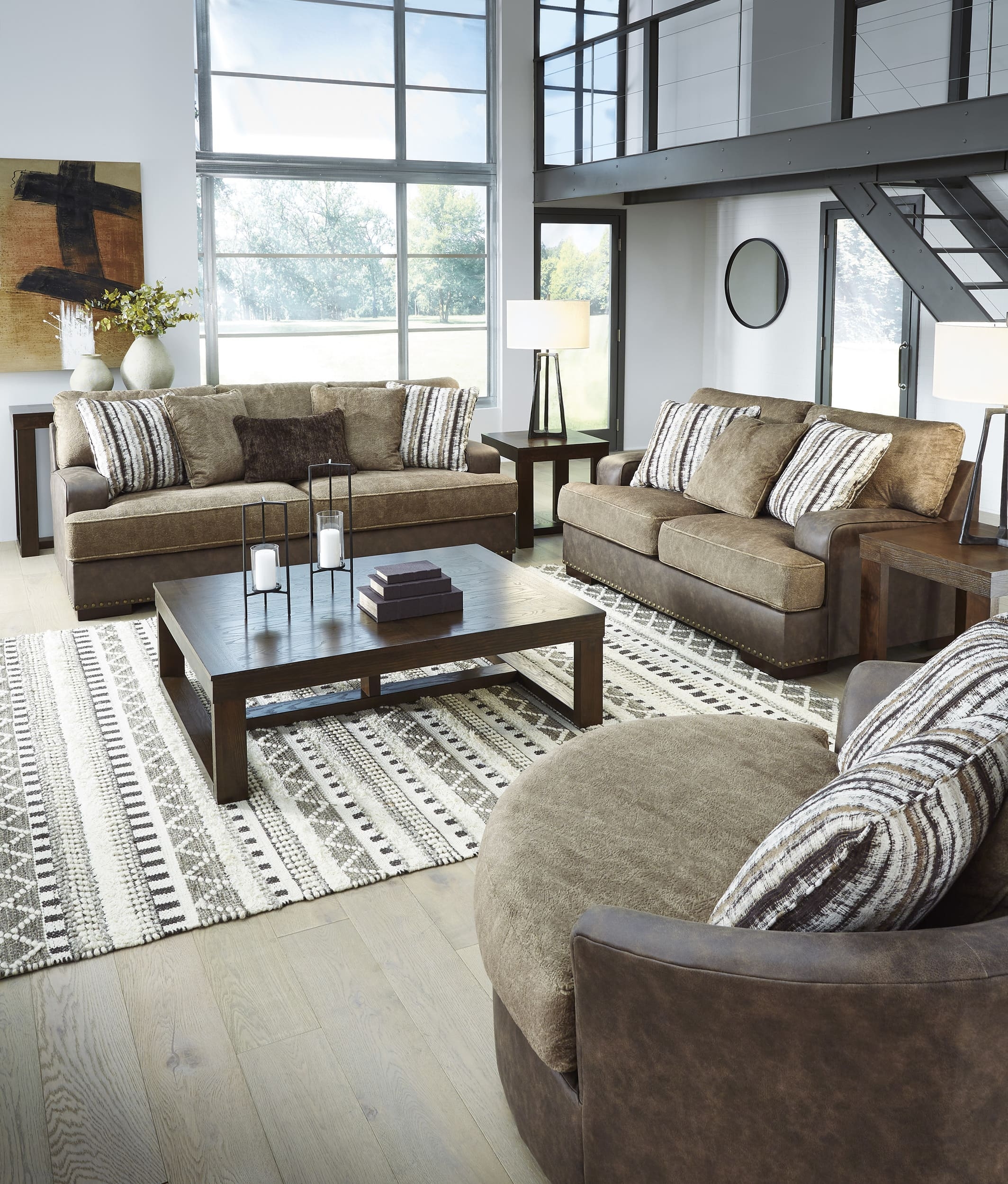Ashley Alesbury Swivel Accent Sofa, Loveseat And Oversized Chair
