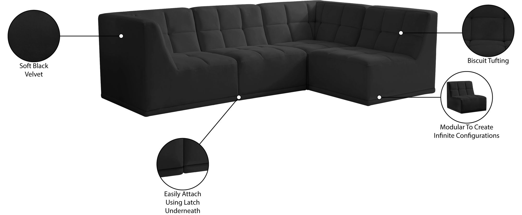 Relax 98" 4-Piece Velvet Modular Sectional