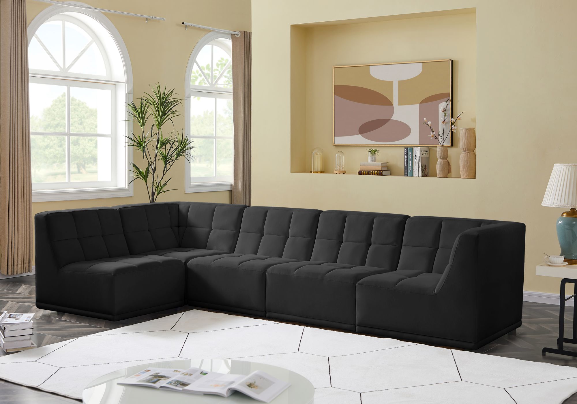 Relax 128" 5-Piece Velvet Modular Sectional