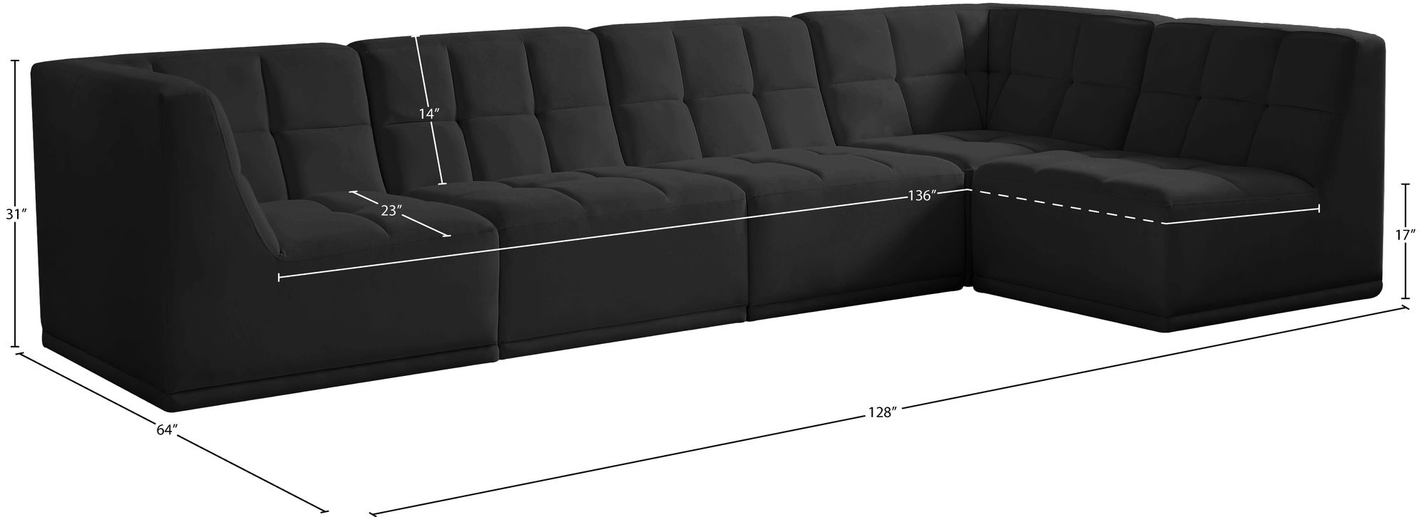 Relax 128" 5-Piece Velvet Modular Sectional