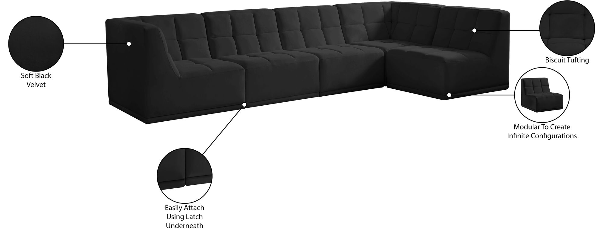 Relax 128" 5-Piece Velvet Modular Sectional