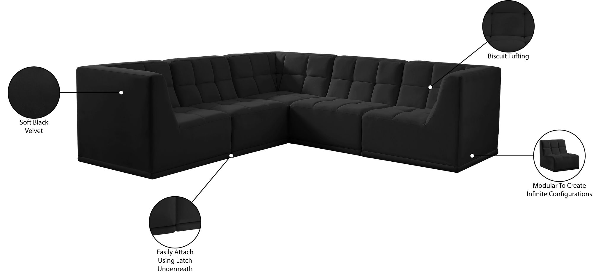 Relax 98" 5-Piece Velvet Modular Sectional