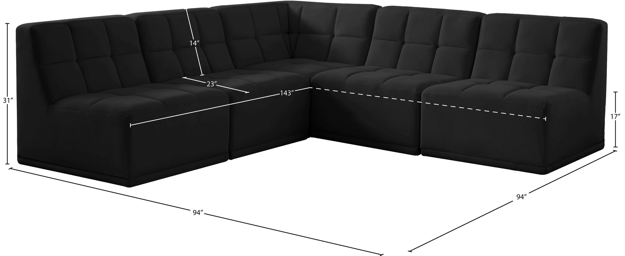 Relax 94" 5-Piece Velvet Modular Sectional