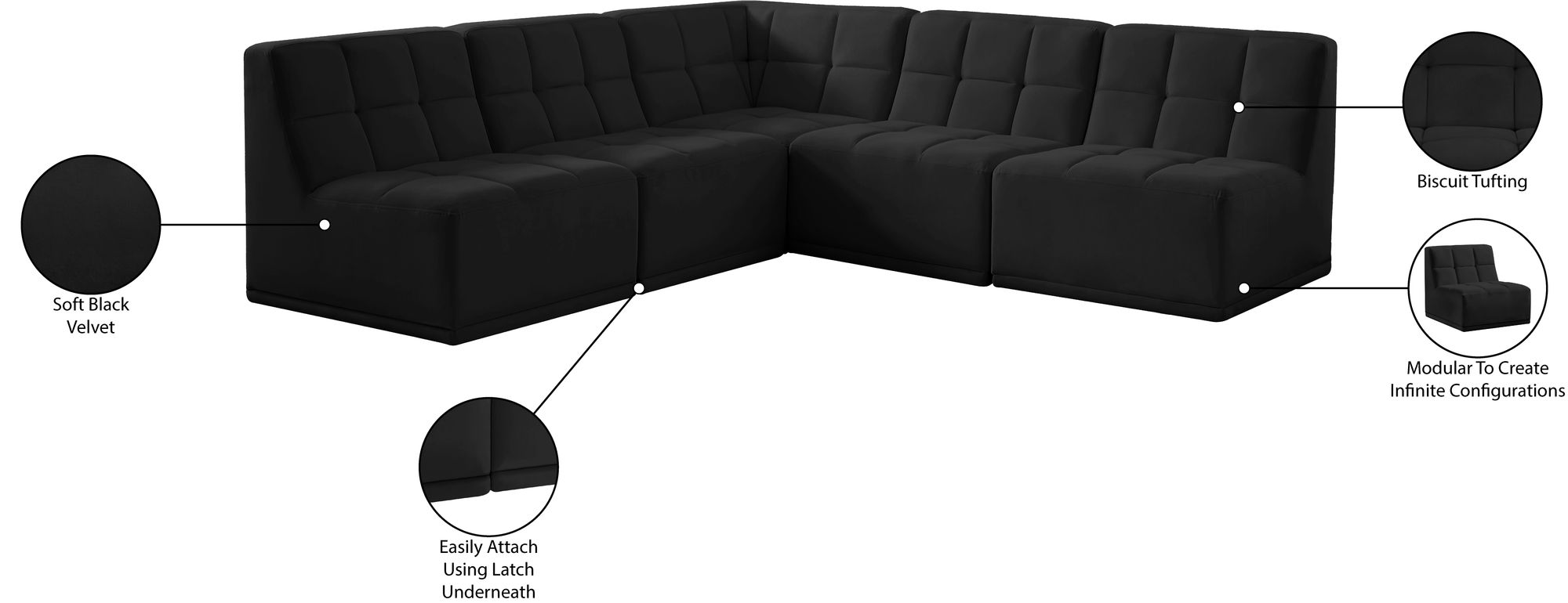Relax 94" 5-Piece Velvet Modular Sectional