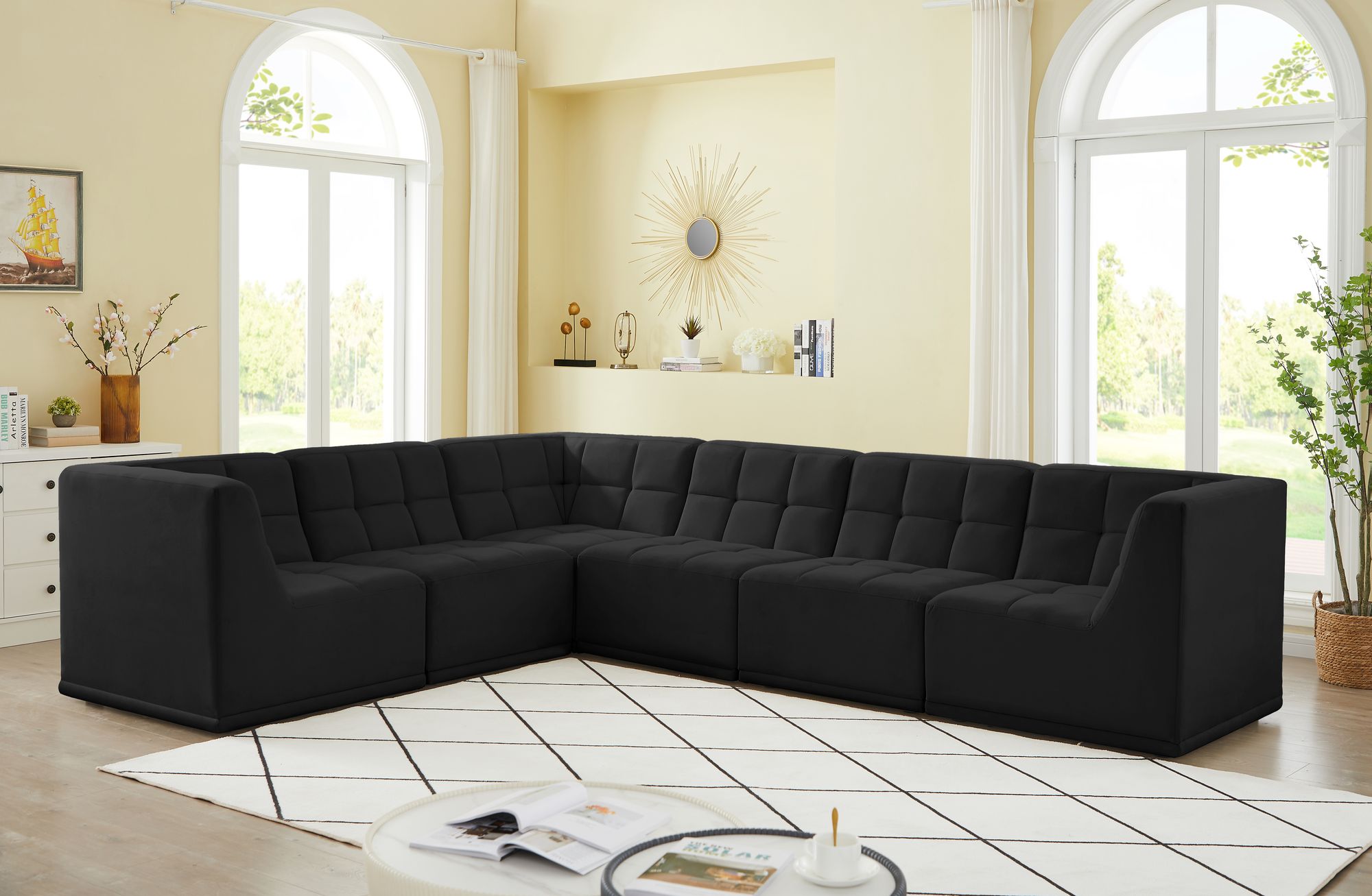 Relax 128" 6-Piece Velvet Modular Sectional