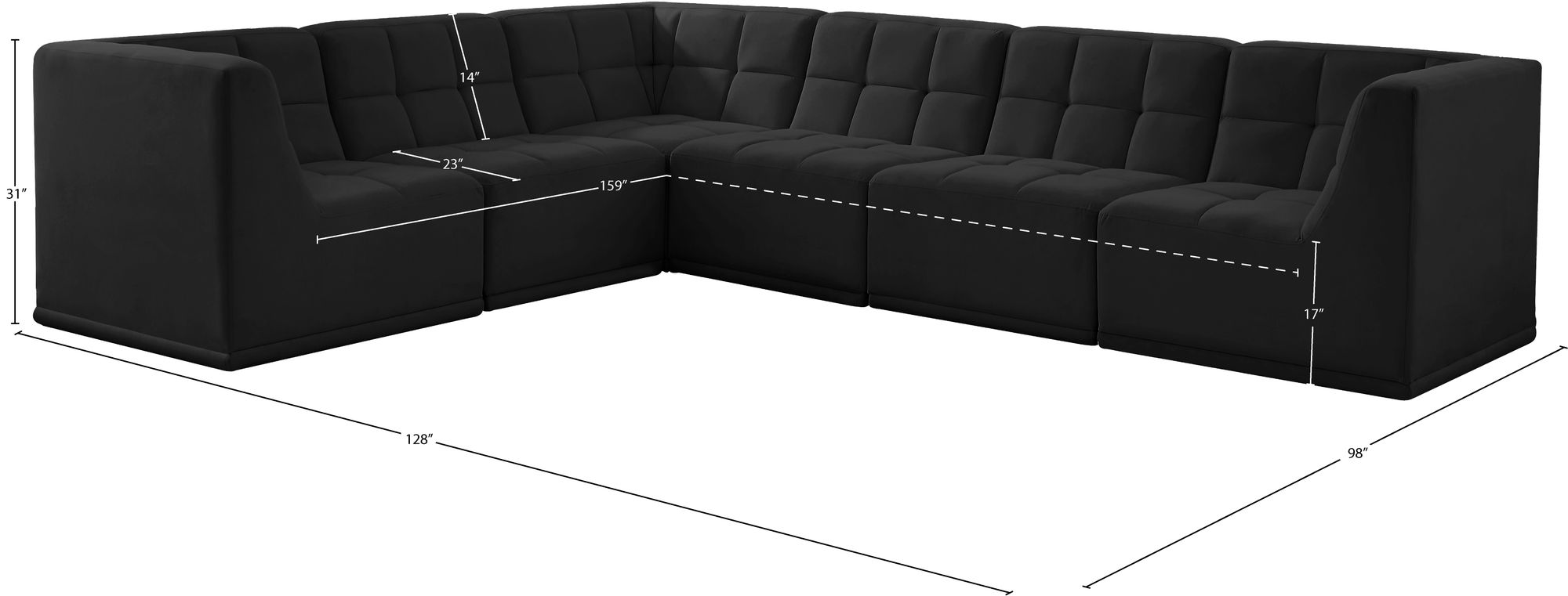 Relax 128" 6-Piece Velvet Modular Sectional