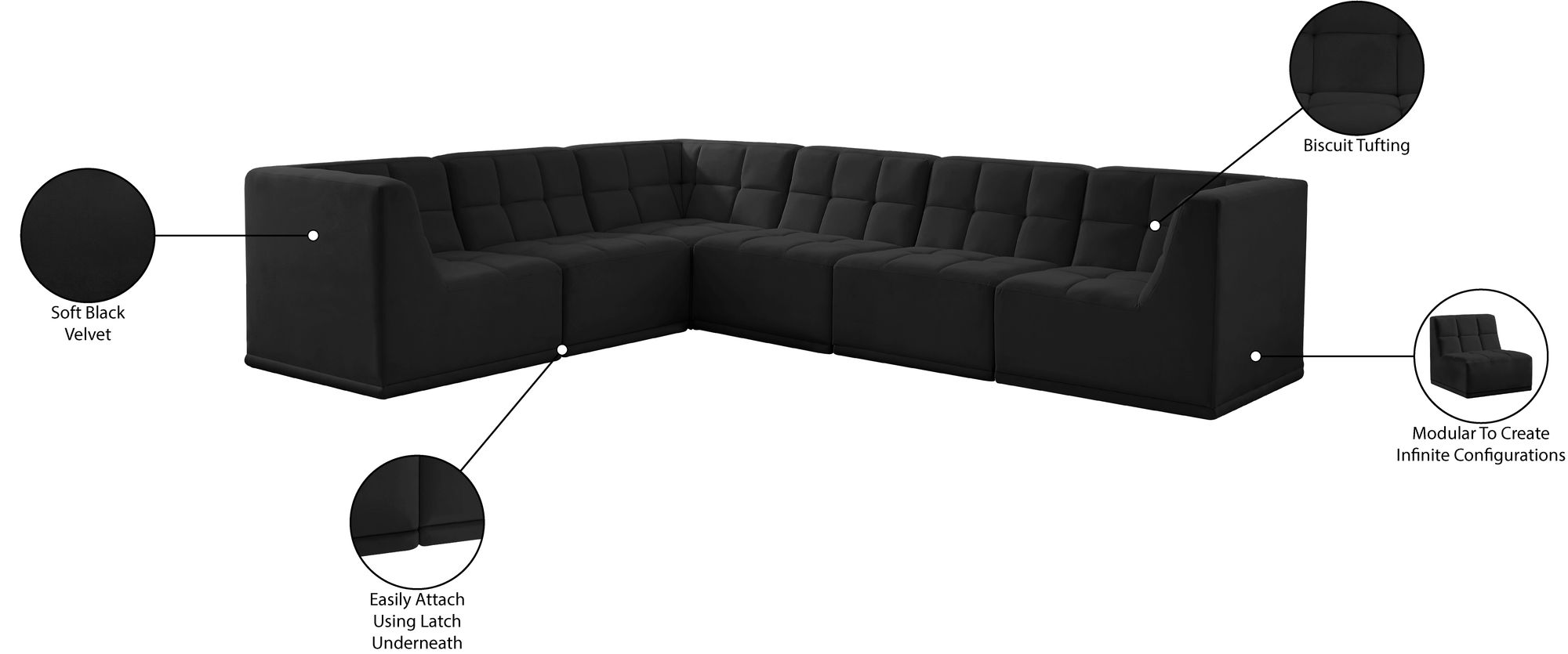 Relax 128" 6-Piece Velvet Modular Sectional