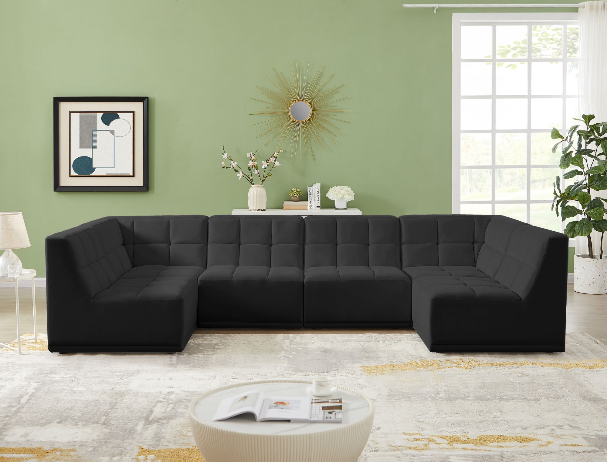 Relax 128" 6-Piece Velvet Modular U-Shape Sectional
