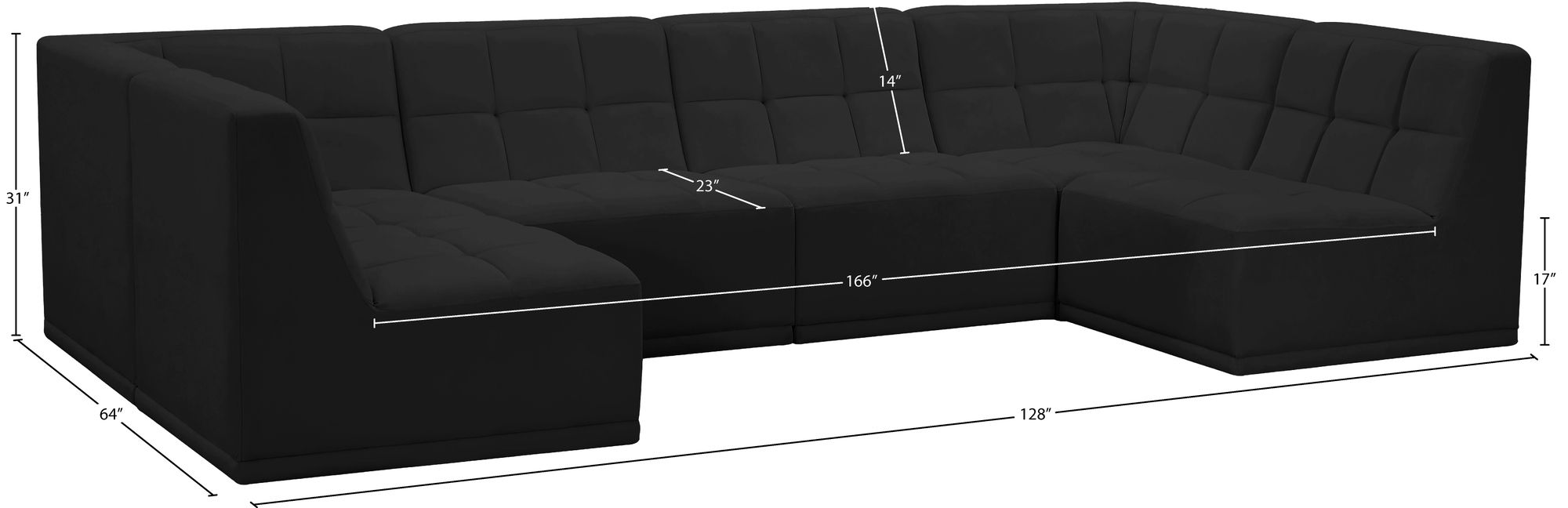 Relax 128" 6-Piece Velvet Modular U-Shape Sectional